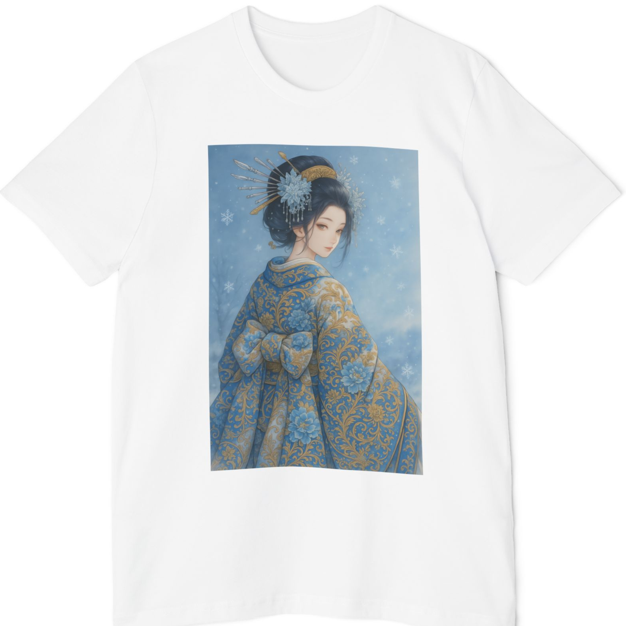 Ice Princess in Kimono Art T-Shirt - Japanese Style Unisex T-Shirt | Vintage Style Aesthetic Shirt | Gift for Art &amp; Culture Lovers