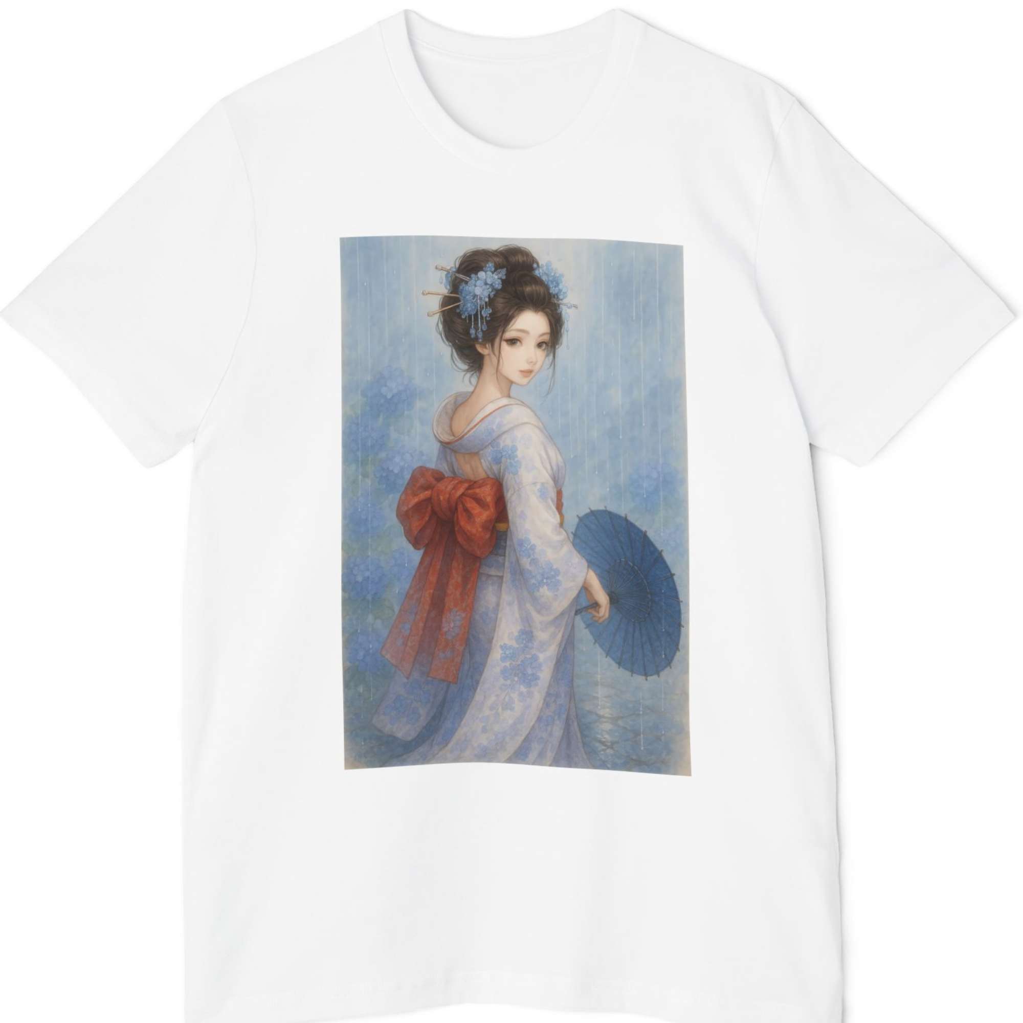 Kimono Beauty with Japanese Umbrella T-shirt, Elegant Japanese Style Girl Art T-shirt, Stylish Wear, Gift for Her, Summer Fashion