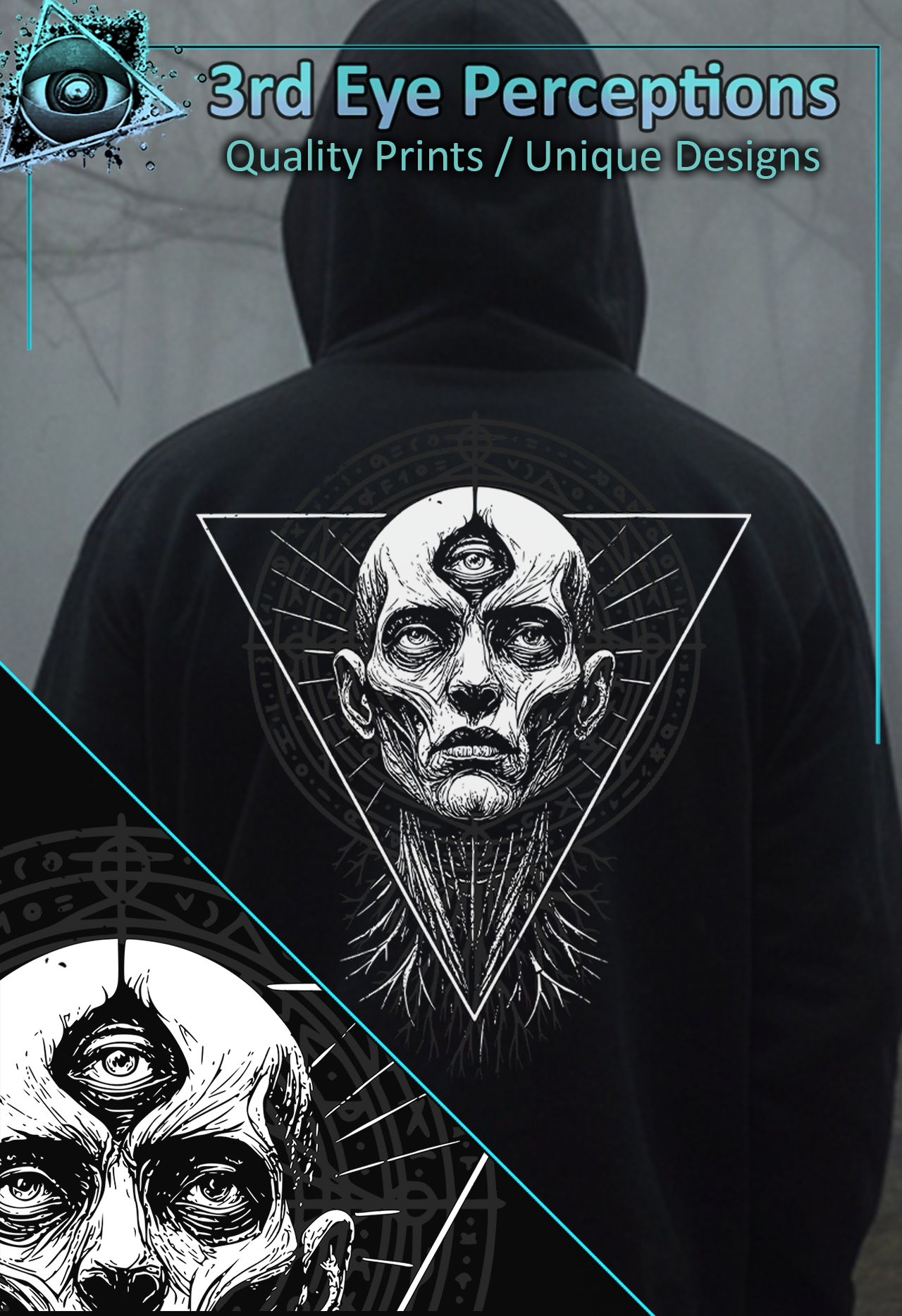 Vintage Gothic Horror Undead Zombie With 3rd Eye Graphic Halloween Back Print ( Unisex Heavy Blend™ Hooded ) product thumbnail image