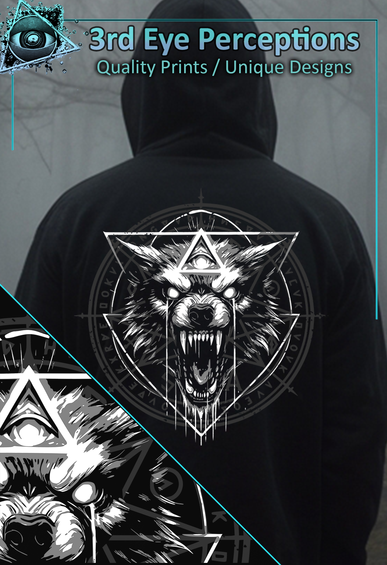 Gothic Horror Hellhound Cerberus wolf Pagan Halloween Graphic Back Print ( Unisex Heavy Blend™ Hooded )