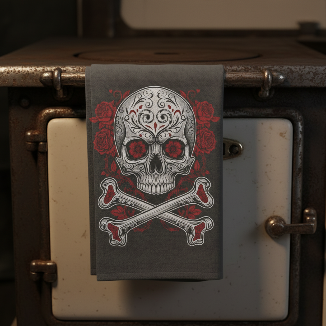 Gothic Skull and Roses Tea Towel, Kitchen Decor, Halloween Gift, Sugar Skull Towel, Unique Home Accessory product thumbnail image Gothic Skull and Roses Tea Towel, Kitchen Decor, Halloween Gift, Sugar Skull Towel, Unique Home Accessory product thumbnail image