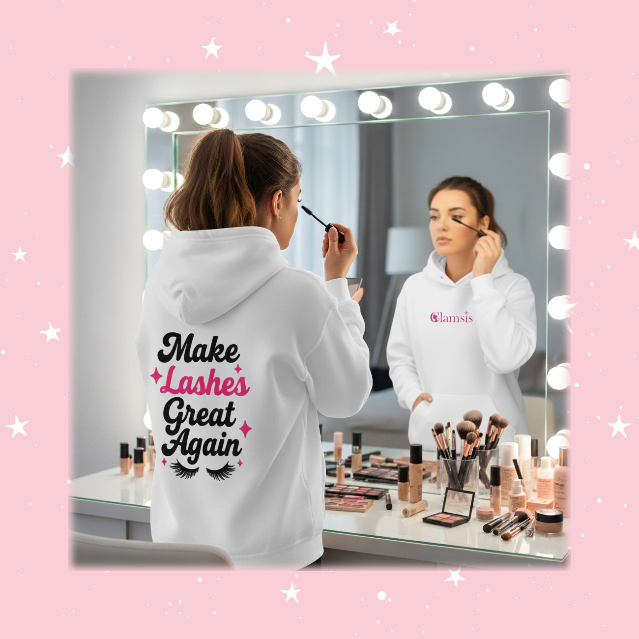 Make Lashes Great Again – White Classic Hoodie - Glamsis Make Lashes Great Again – White Classic Hoodie - Glamsis