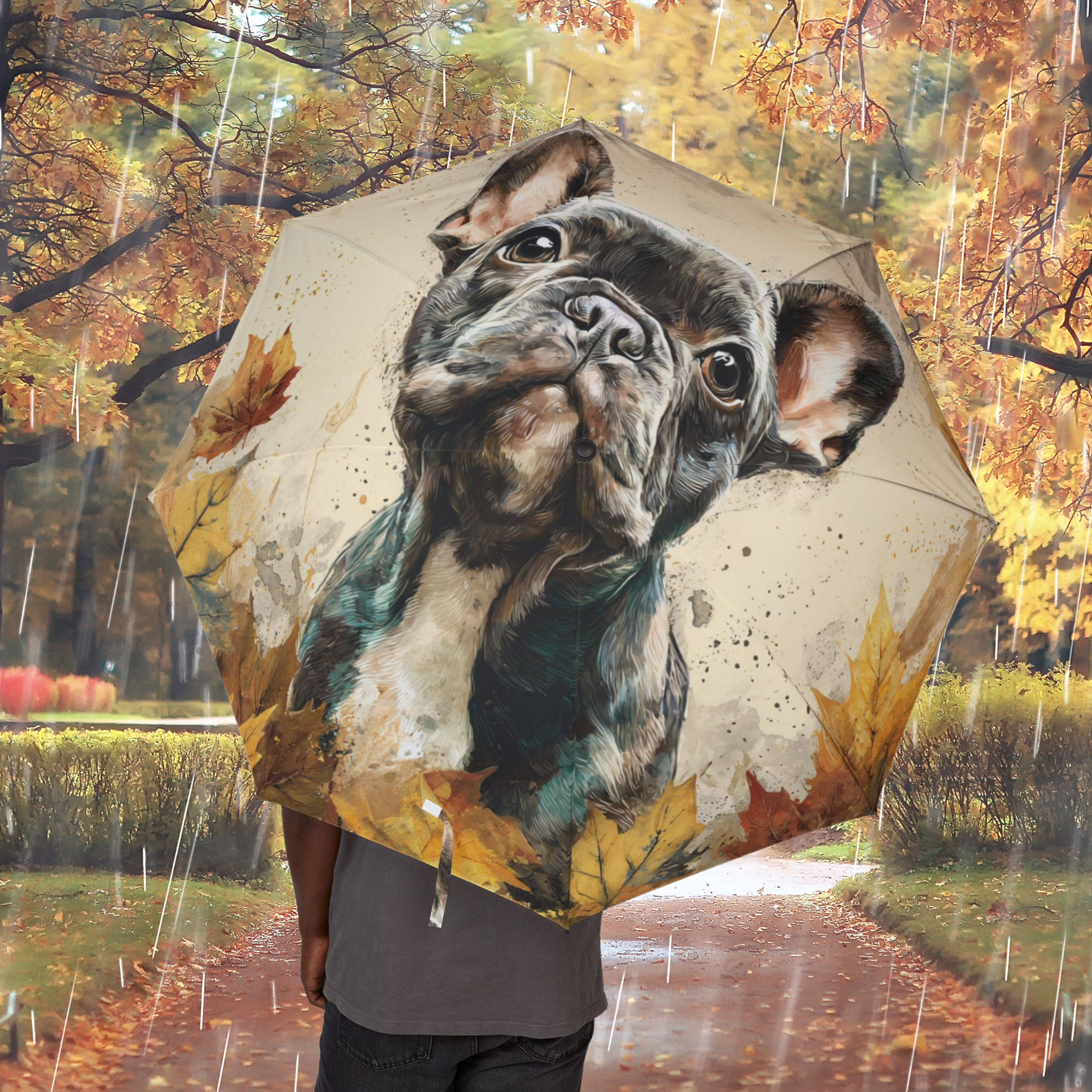 🍂 Autumn French Bulldog Umbrella – Cozy Fall Dog Lover Rain Gear