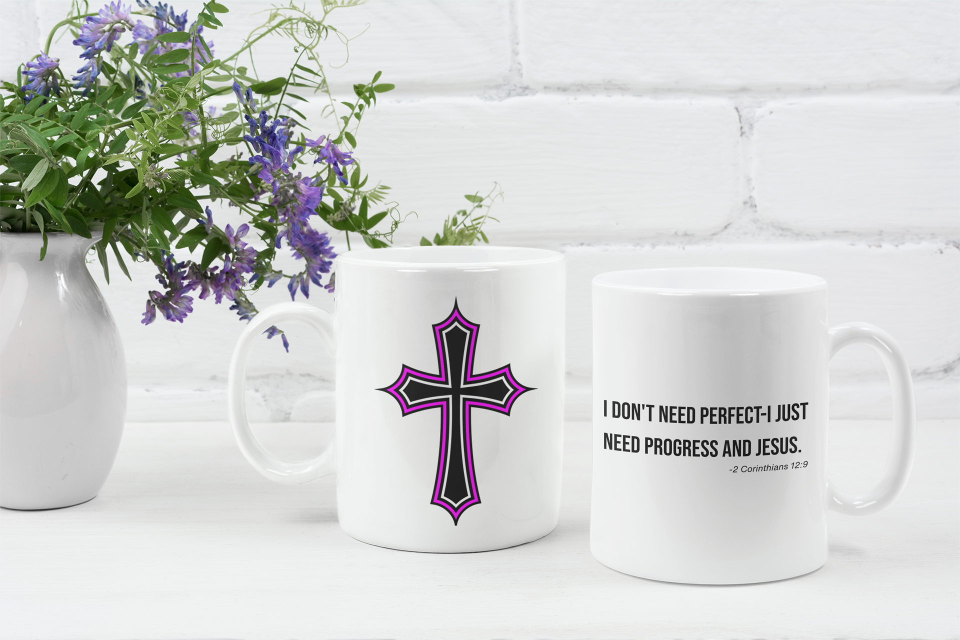 2 Corinthians 12:9 Coffee Mug, Addiction Recovery Motivational Ceramic Mug, Gift Ideas, Faith Based, Cross Inspirational Quotes