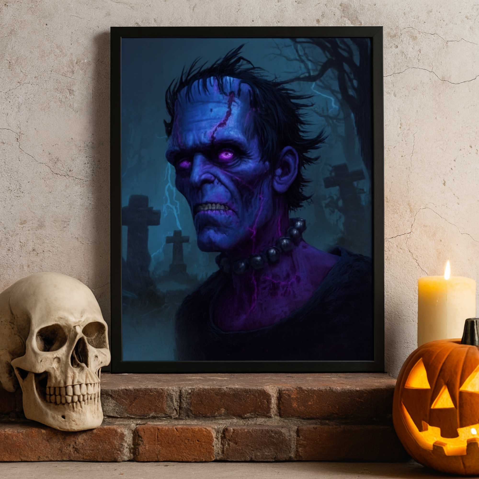 Frankenstein Monster Vertical Poster Gothic Halloween Wall Art, Creepy Horror Print for Haunted Home Décor product thumbnail image