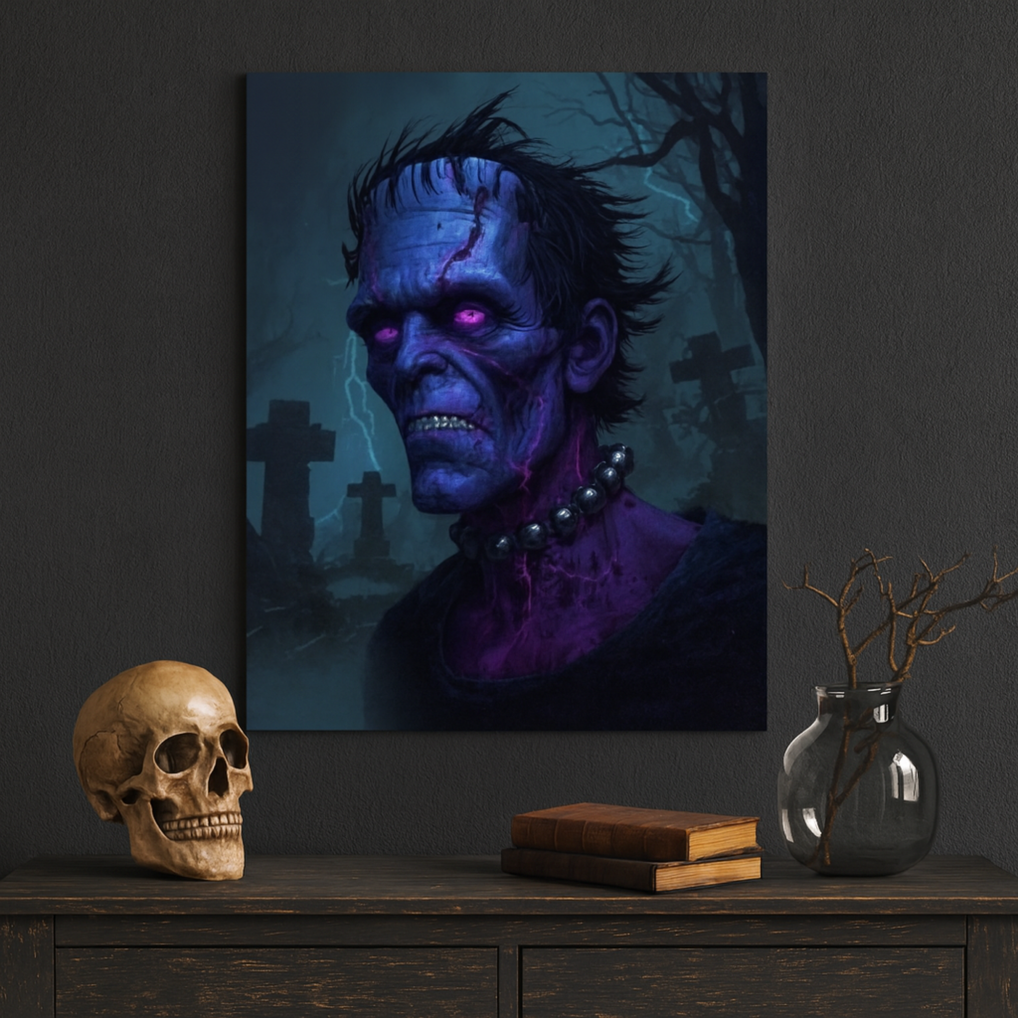 Frankenstein Monster Vertical Poster Gothic Halloween Wall Art, Creepy Horror Print for Haunted Home Décor product thumbnail image