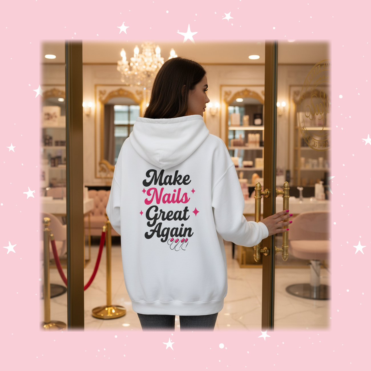 Make Nails Great Again – Women’s White Pullover Hoodie | Glamsis product thumbnail image Make Nails Great Again – Women’s White Pullover Hoodie | Glamsis product thumbnail image