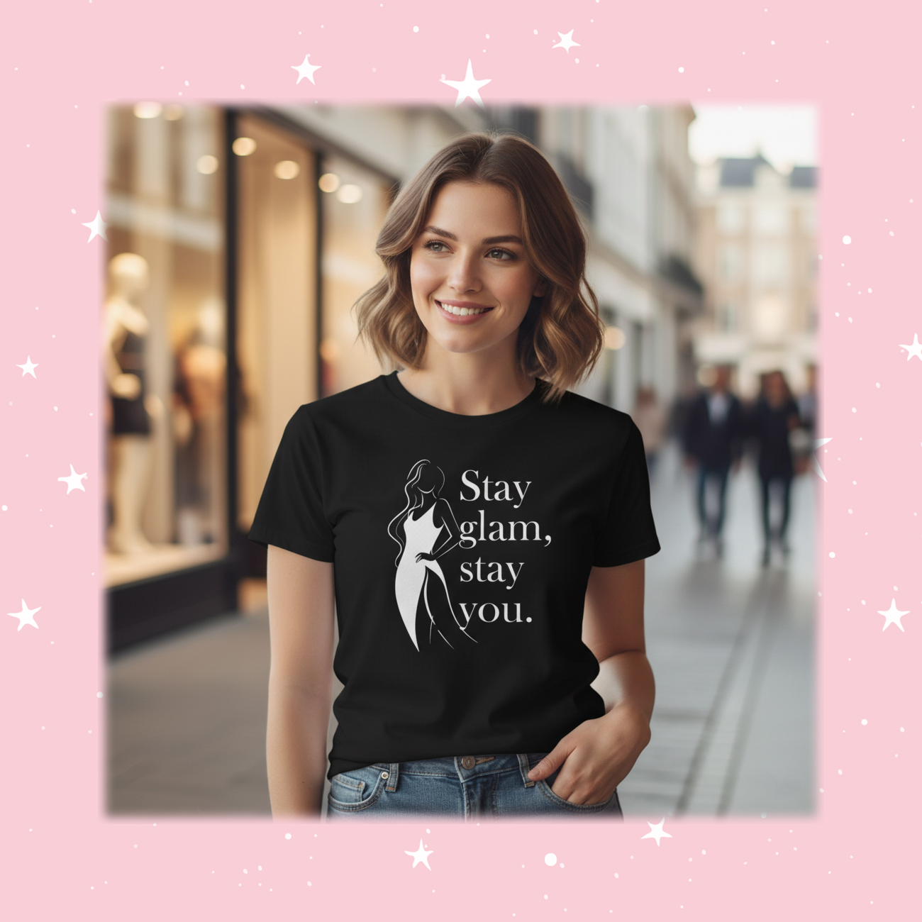 Stay Glam, Stay You – Women’s Softstyle Black Tee