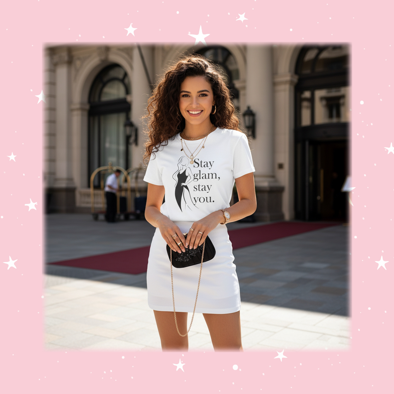 Stay Glam, Stay You – Women’s Softstyle white Tee Stay Glam, Stay You – Women’s Softstyle white Tee