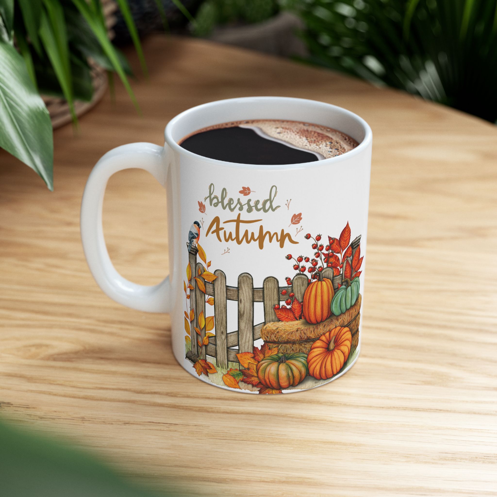 Autumn Blessings Ceramic Mug, Cozy Harvest Drinkware, Cute Fall Coffee Cup, Thanksgiving Mug, Seasonal Decor Gift