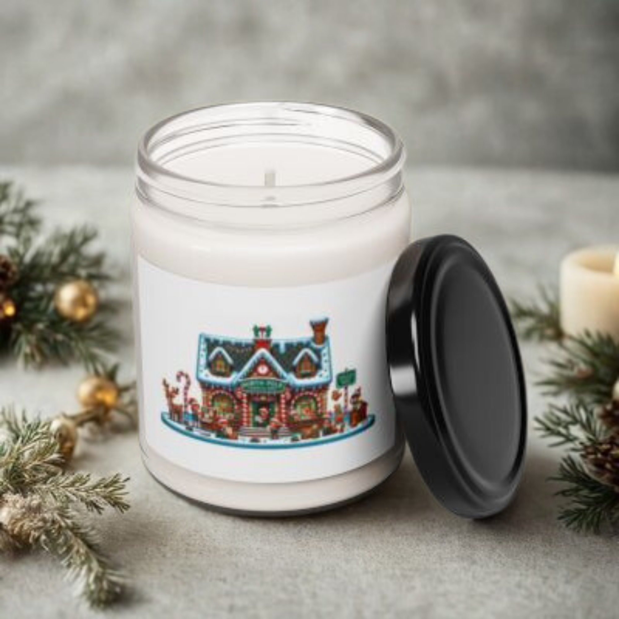 Cozy Christmas Candle 9oz Scented Soy Jar | Gingerbread House Holiday Decor | Festive Gift for Winter And Christmas Lovers product thumbnail image Cozy Christmas Candle 9oz Scented Soy Jar | Gingerbread House Holiday Decor | Festive Gift for Winter And Christmas Lovers product thumbnail image