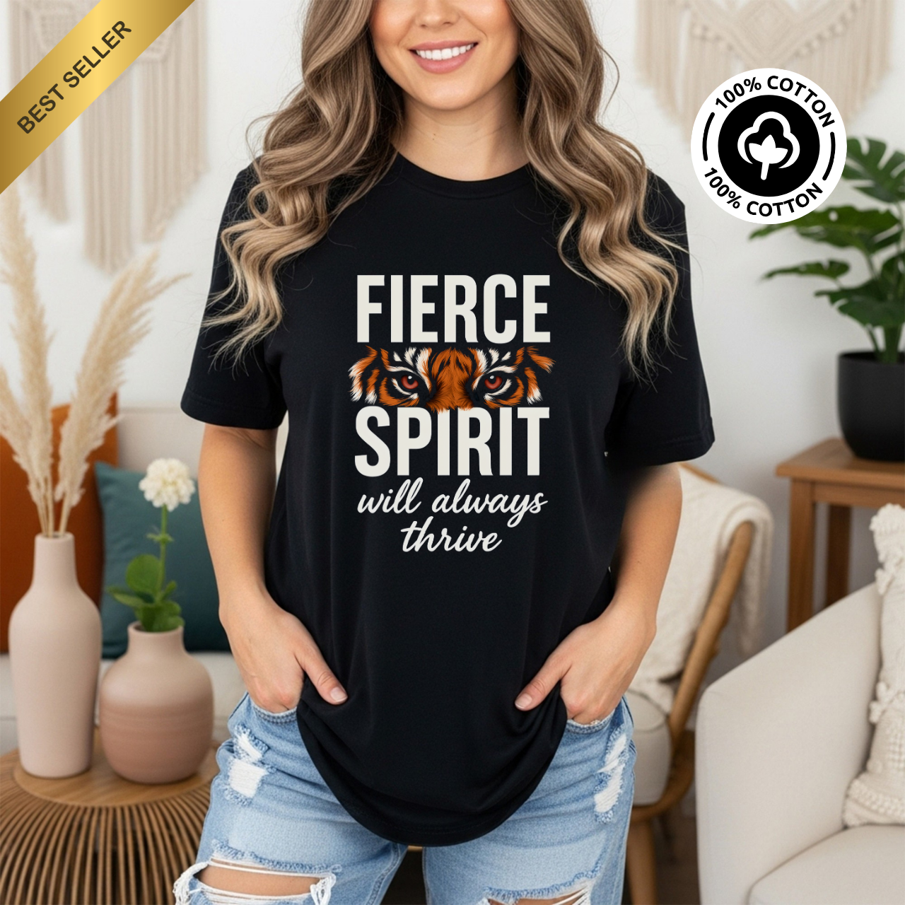 Fierce Spirit T-Shirt | Unisex Garment-Dyed Tee, Motivational Gift, Tiger Design, Empowering Apparel, Casual Wear, Gift for Her