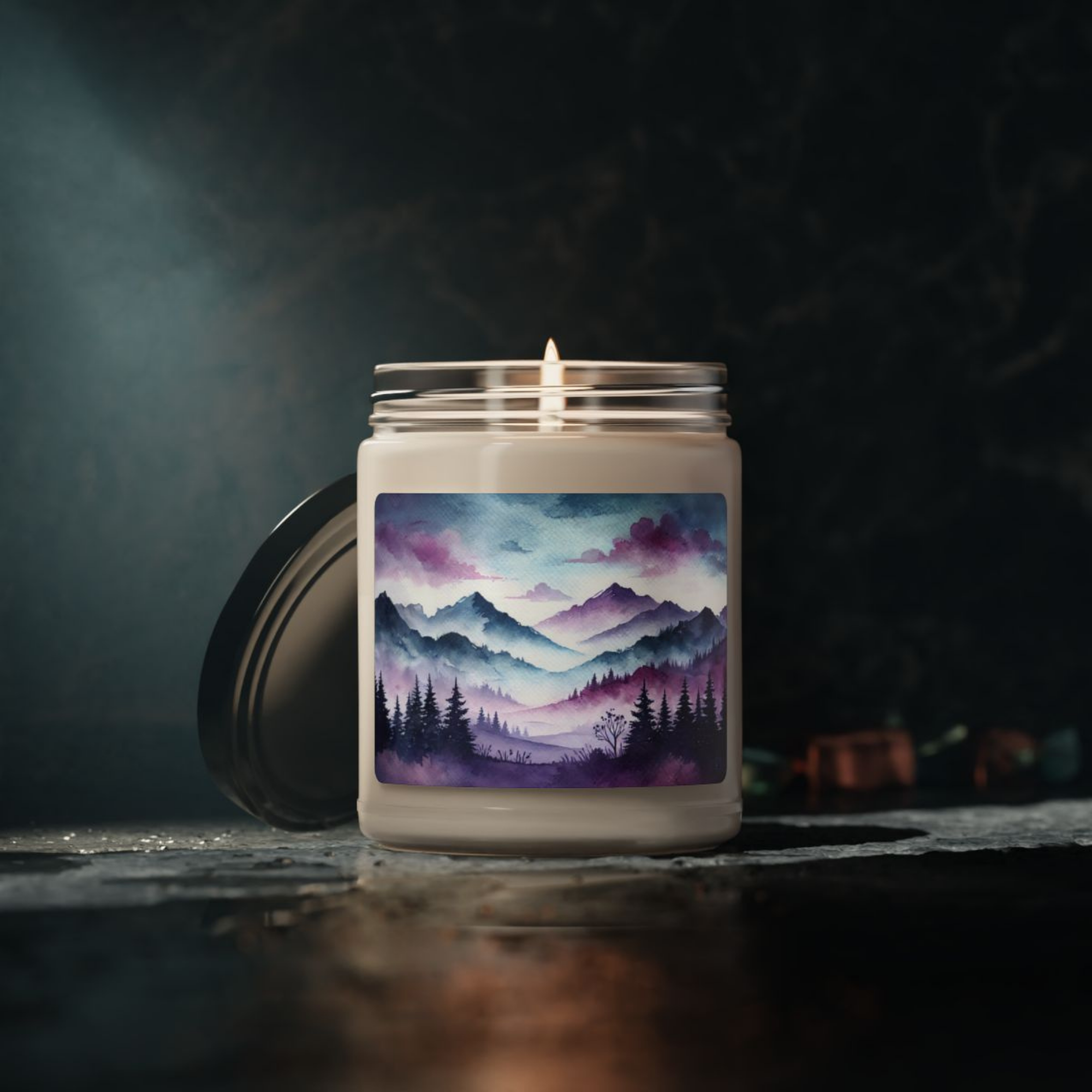 Mystical Mountain Design Scented Candle Glass Jar Soy Candle 9oz Zen Decor Aromatherapy Gift product thumbnail image