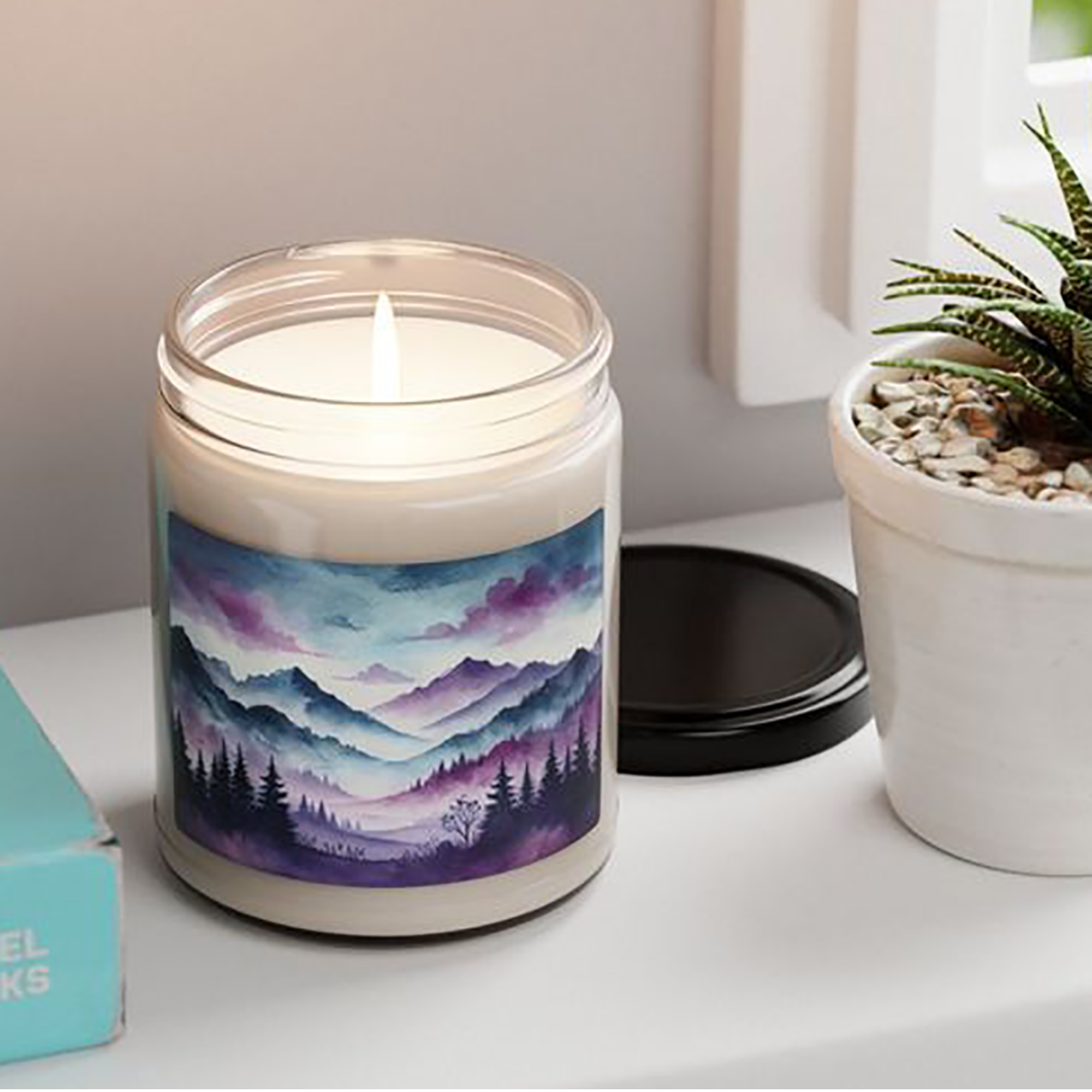 Mystical Mountain Design Scented Candle Glass Jar Soy Candle 9oz Zen Decor Aromatherapy Gift product thumbnail image