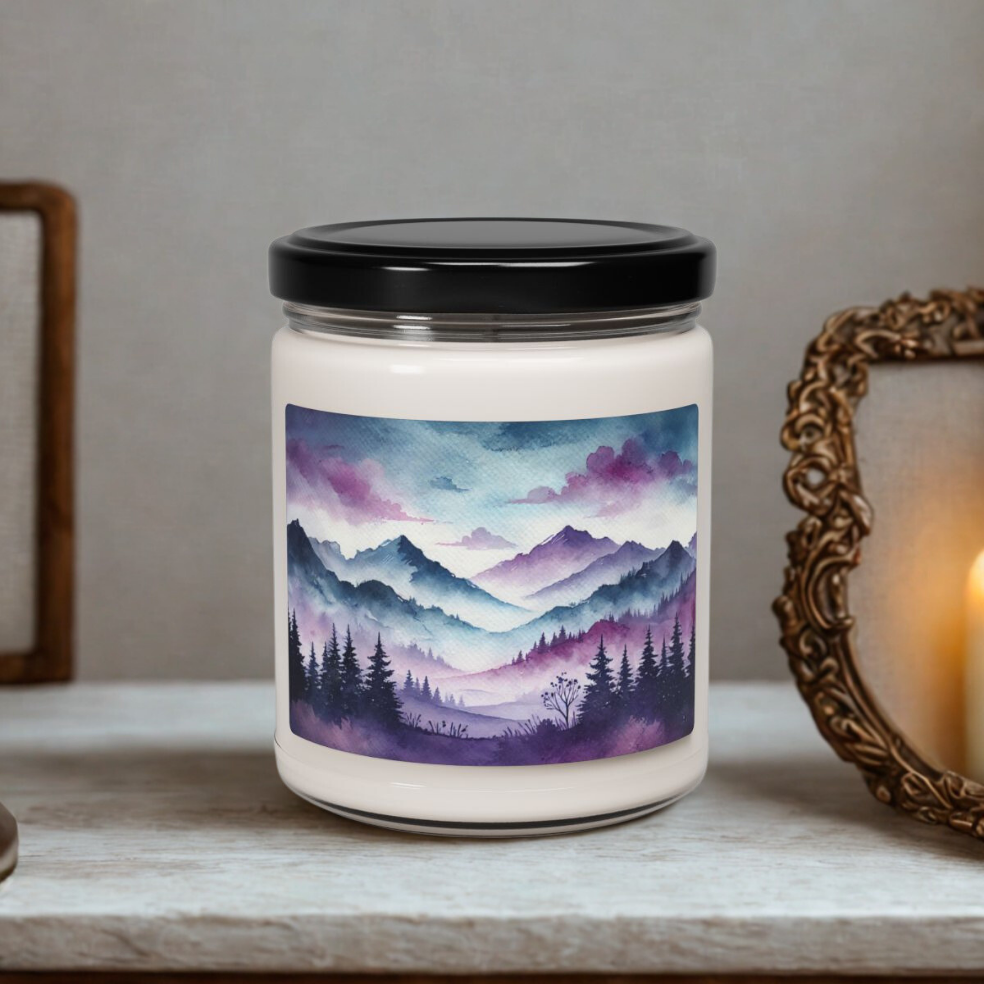 Mystical Mountain Design Scented Candle Glass Jar Soy Candle 9oz Zen Decor Aromatherapy Gift product thumbnail image