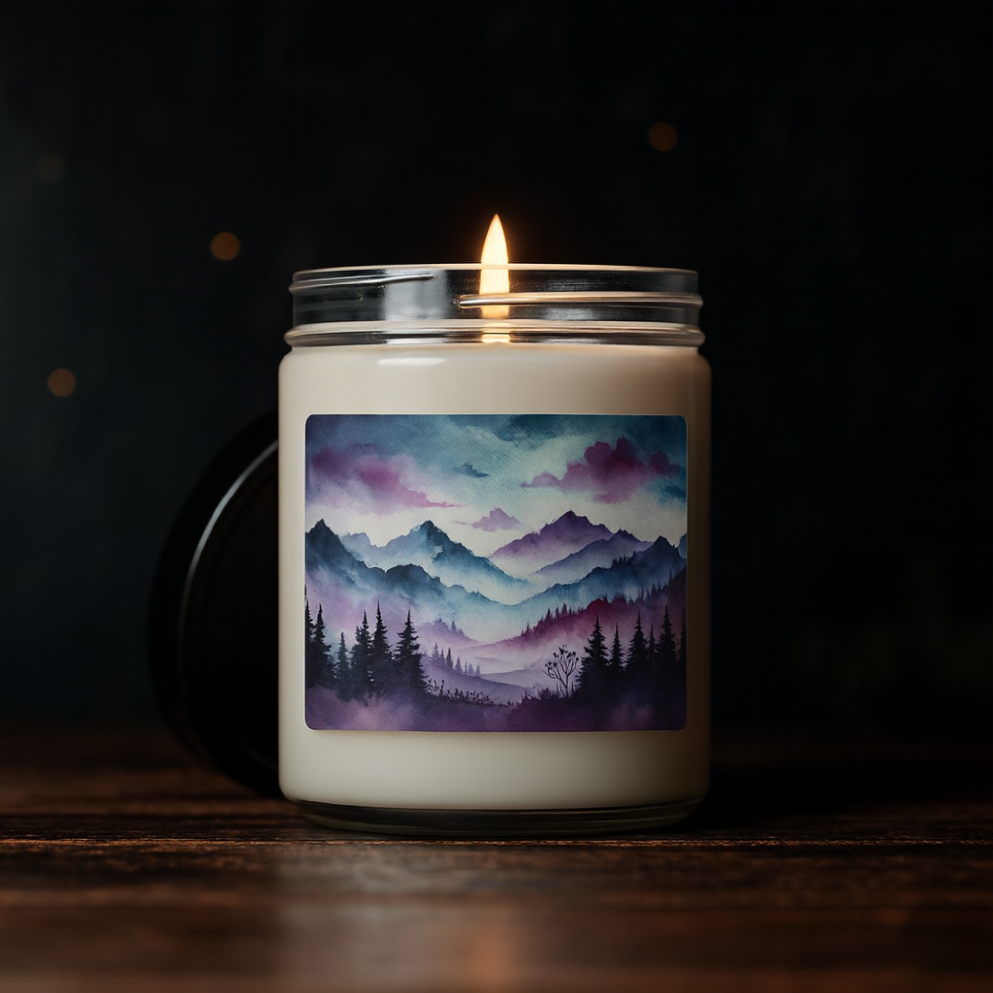 Mystical Mountain Design Scented Candle Glass Jar Soy Candle 9oz Zen Decor Aromatherapy Gift product thumbnail image