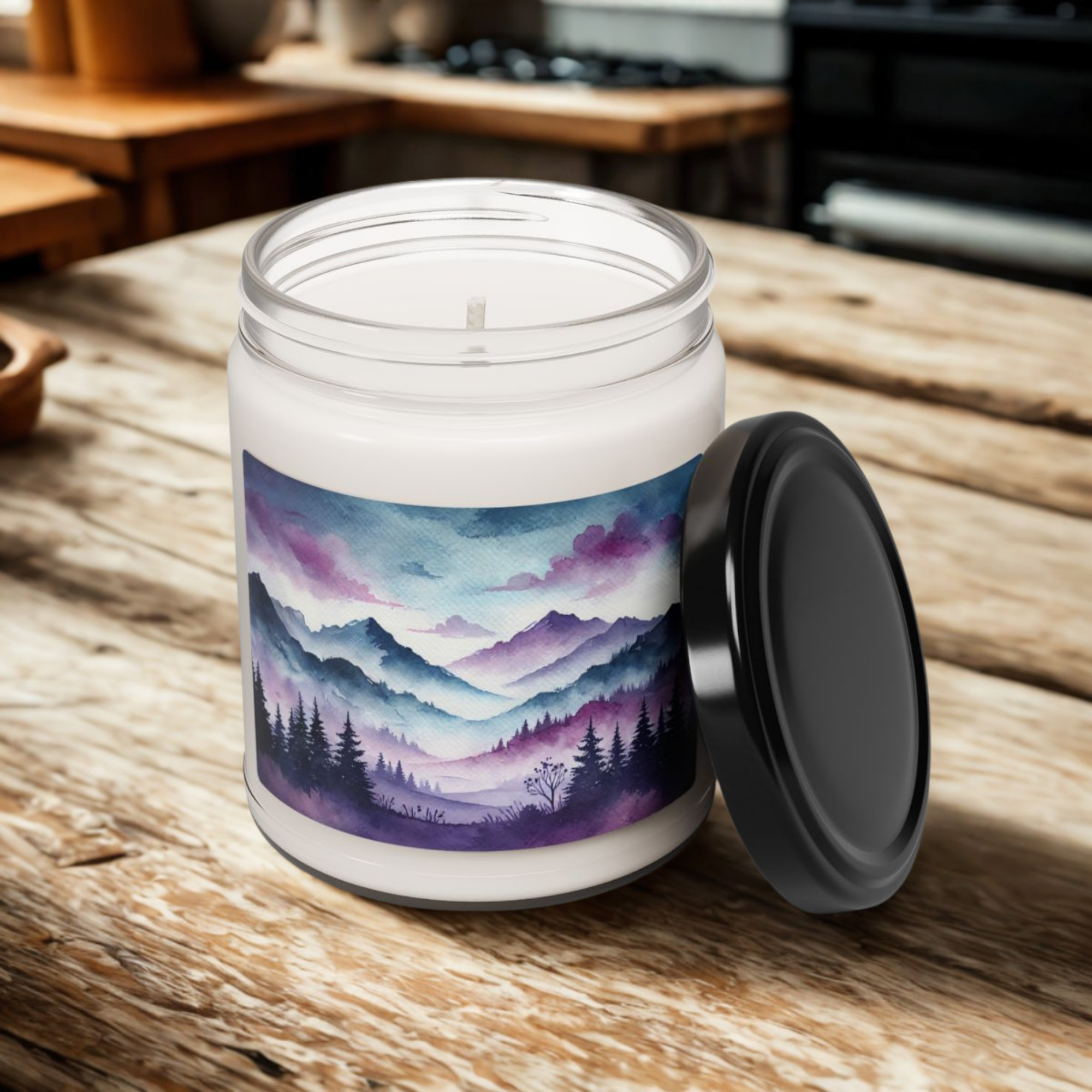 Mystical Mountain Design Scented Candle Glass Jar Soy Candle 9oz Zen Decor Aromatherapy Gift product thumbnail image