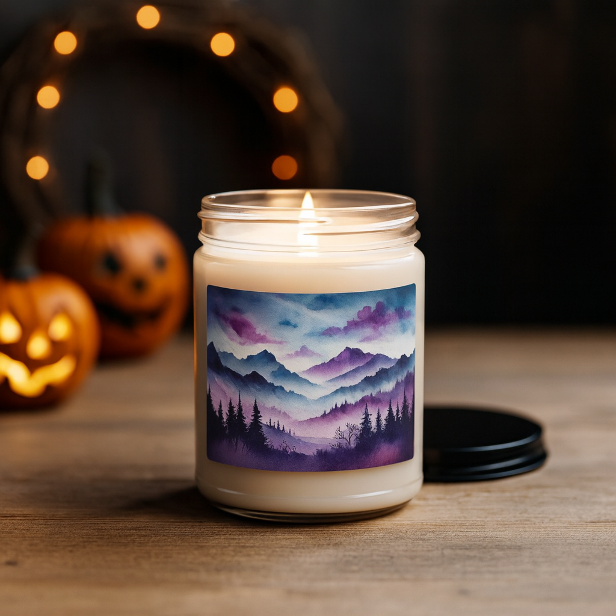 Mystical Mountain Design Scented Candle Glass Jar Soy Candle 9oz Zen Decor Aromatherapy Gift product thumbnail image