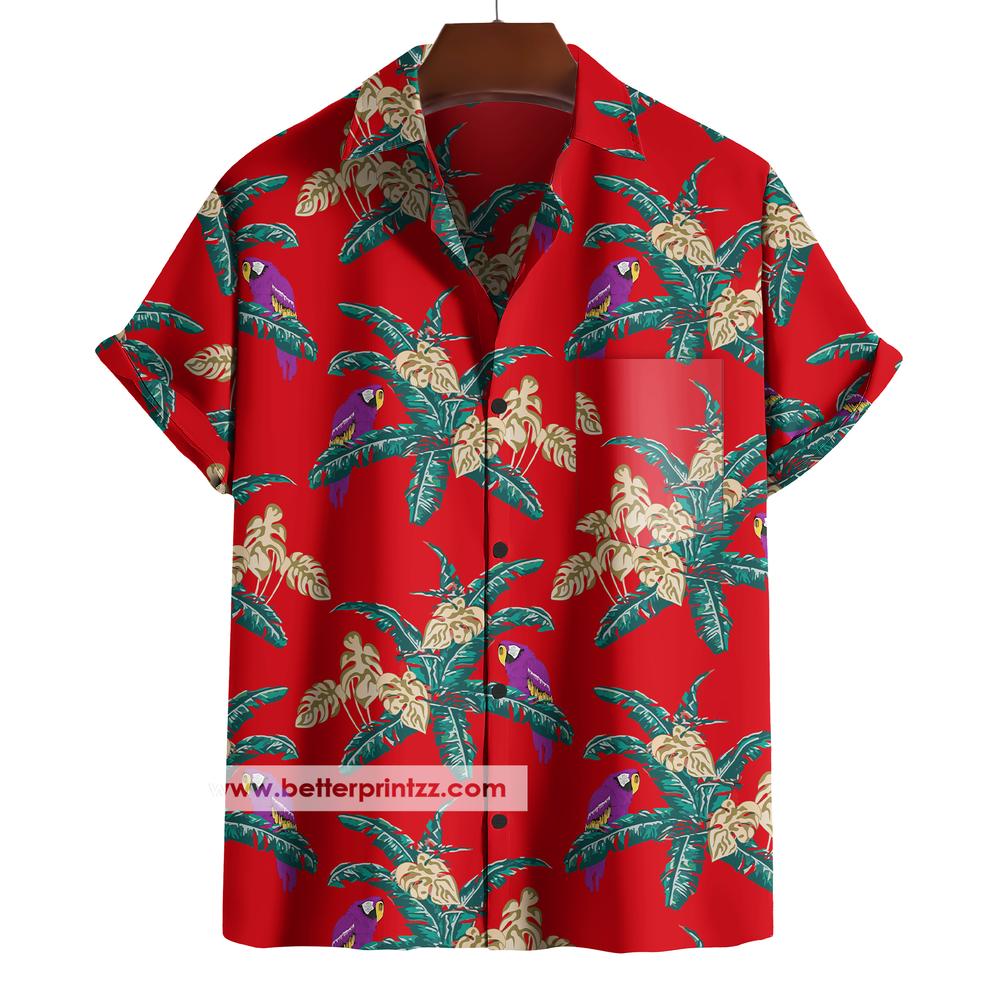 Red Hawaiian Shirt with Parrot - Thomas Magnum PI Costume product thumbnail image Red Hawaiian Shirt with Parrot - Thomas Magnum PI Costume product thumbnail image