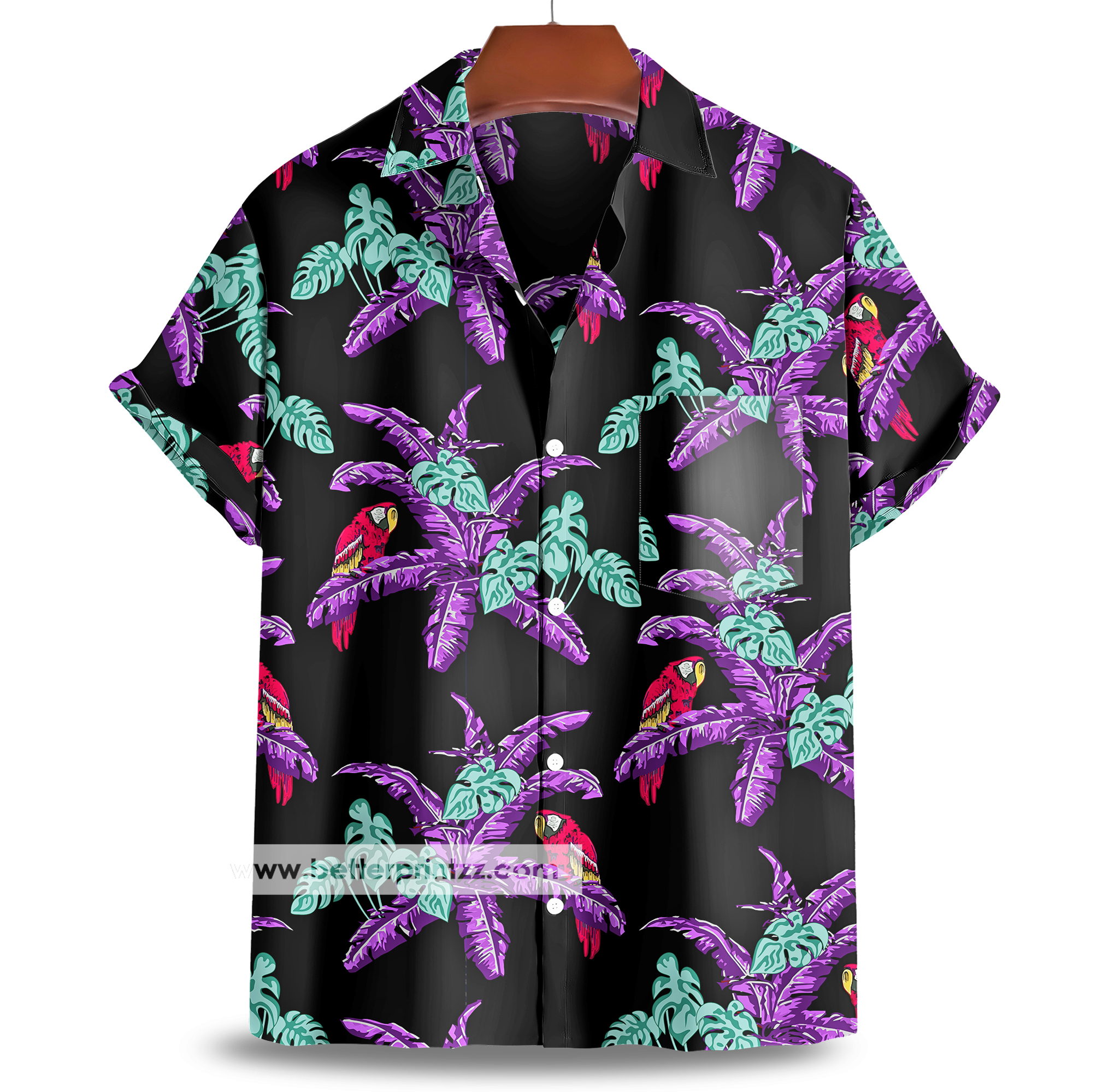 Black Men's Hawaiian Shirt with Jungle Bird Design - Thomas Magnum PI Cosplay Costume product thumbnail image Black Men's Hawaiian Shirt with Jungle Bird Design - Thomas Magnum PI Cosplay Costume product thumbnail image