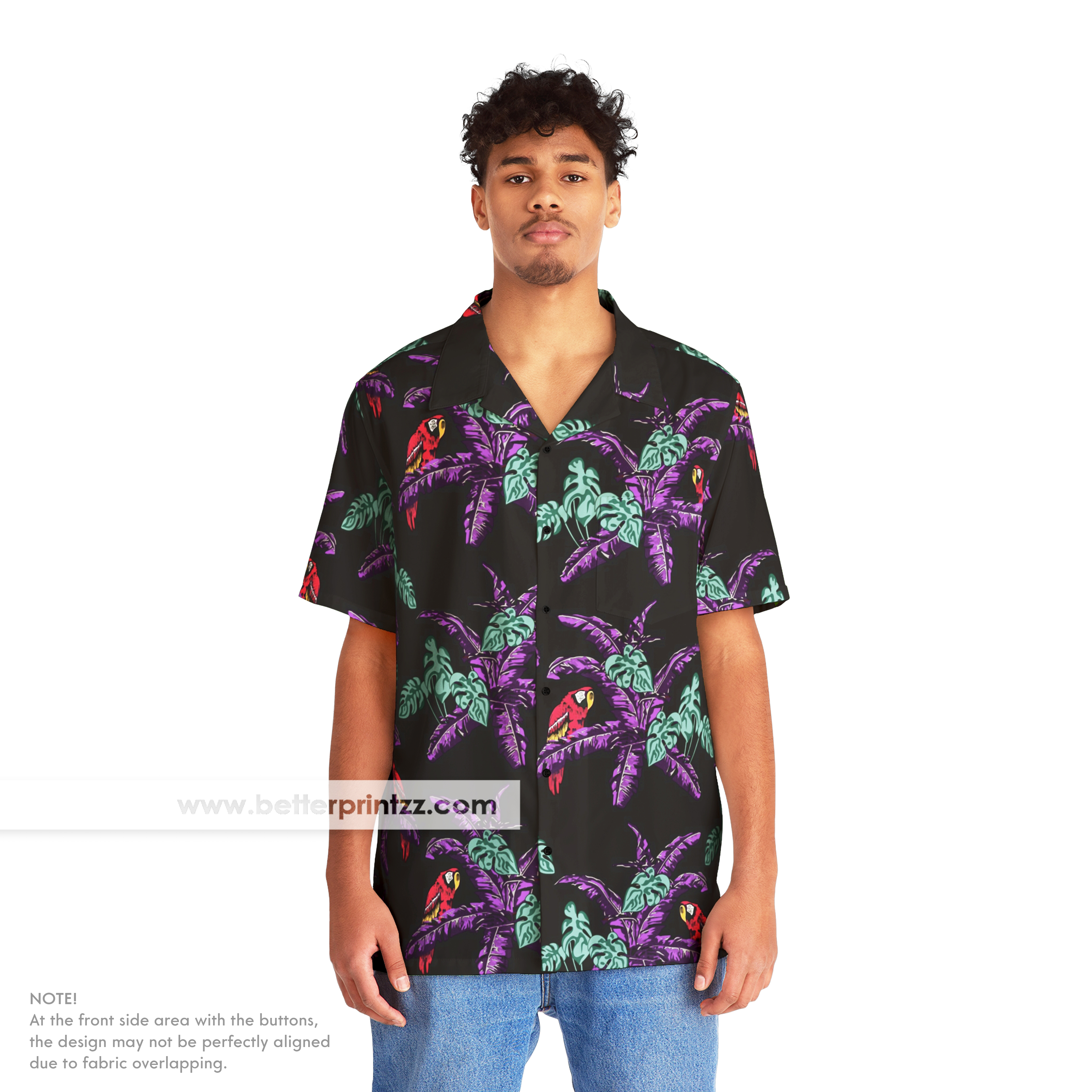 Black Men's Hawaiian Shirt with Jungle Bird Design - Thomas Magnum PI Cosplay Costume product thumbnail image Black Men's Hawaiian Shirt with Jungle Bird Design - Thomas Magnum PI Cosplay Costume product thumbnail image