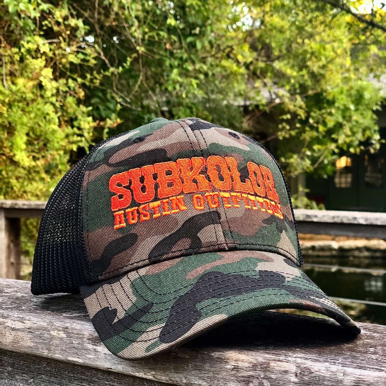 Camo Embroidered "SUBKOLOR Austin Outfitters" Trucker Hat product thumbnail image