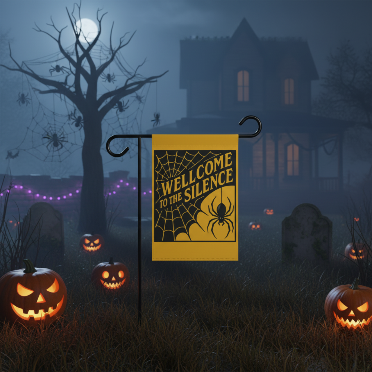 Halloween Garden Banner, Spooky Decorative Flag, Welcome to the Silence, Outdoor Decor, Autumn Decoration, Fall Holiday Decoration, [...]