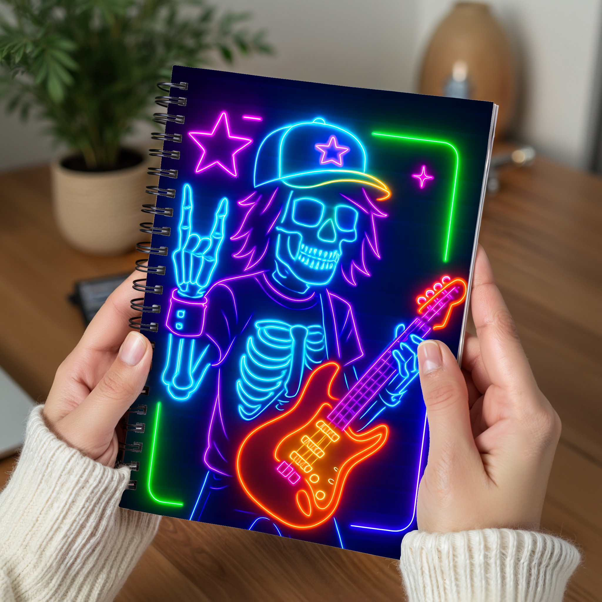 Neon Skull Guitarist Spiral Notebook, Music Journal, Rocker Gift, Punk Aesthetic, Cool Stationery, Concert Planning Diary Neon Skull Guitarist Spiral Notebook, Music Journal, Rocker Gift, Punk Aesthetic, Cool Stationery, Concert Planning Diary