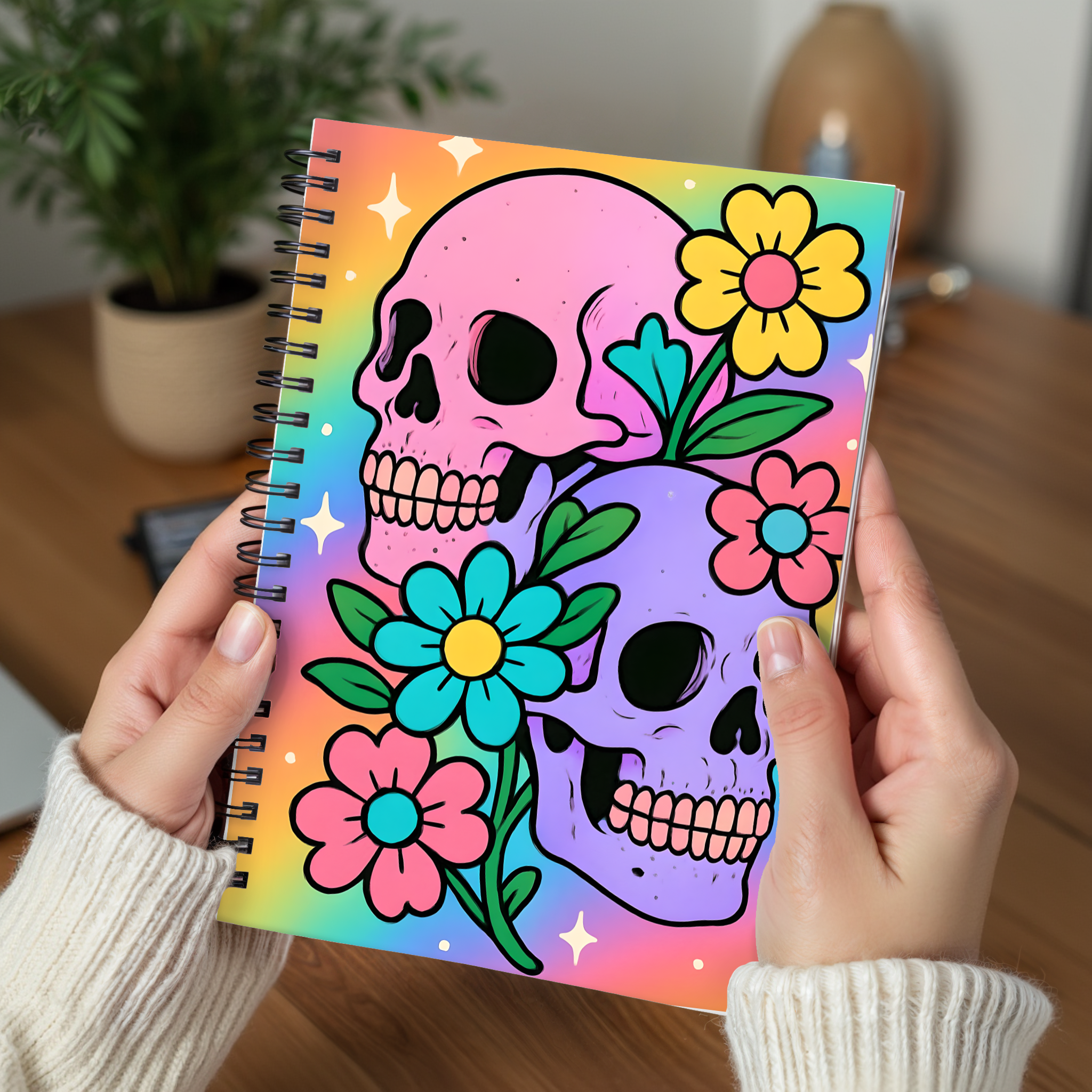Vibrant Skull Floral Spiral Notebook, Aesthetic Journal for Artistic Souls, Perfect for Note-Taking, Unique Gift for Students, [...] product thumbnail image