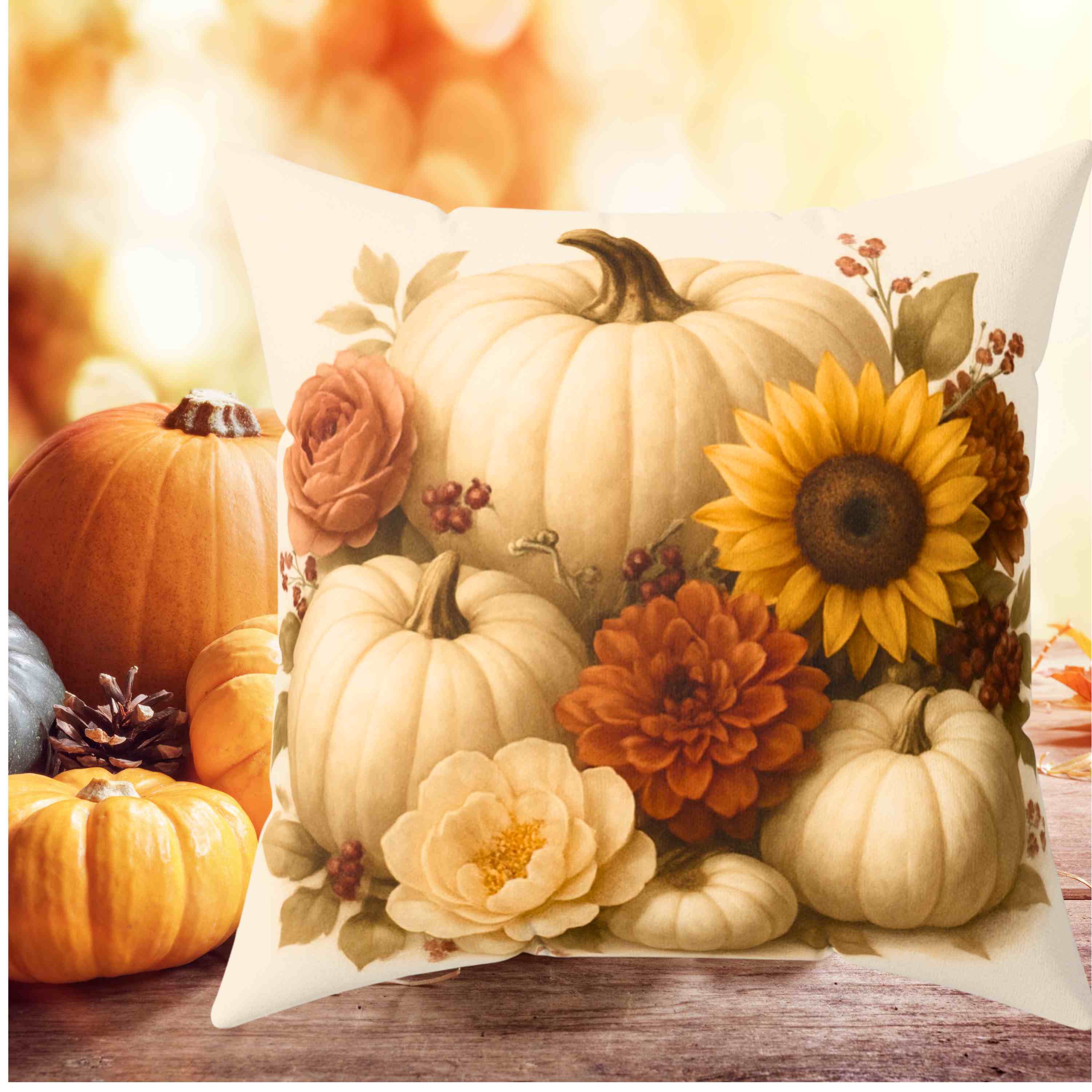 Autumn Floral Pumpkin Pillow, Cozy Fall Decor, Harvest Home Accent, Thanksgiving Gift, Seasonal Cushion