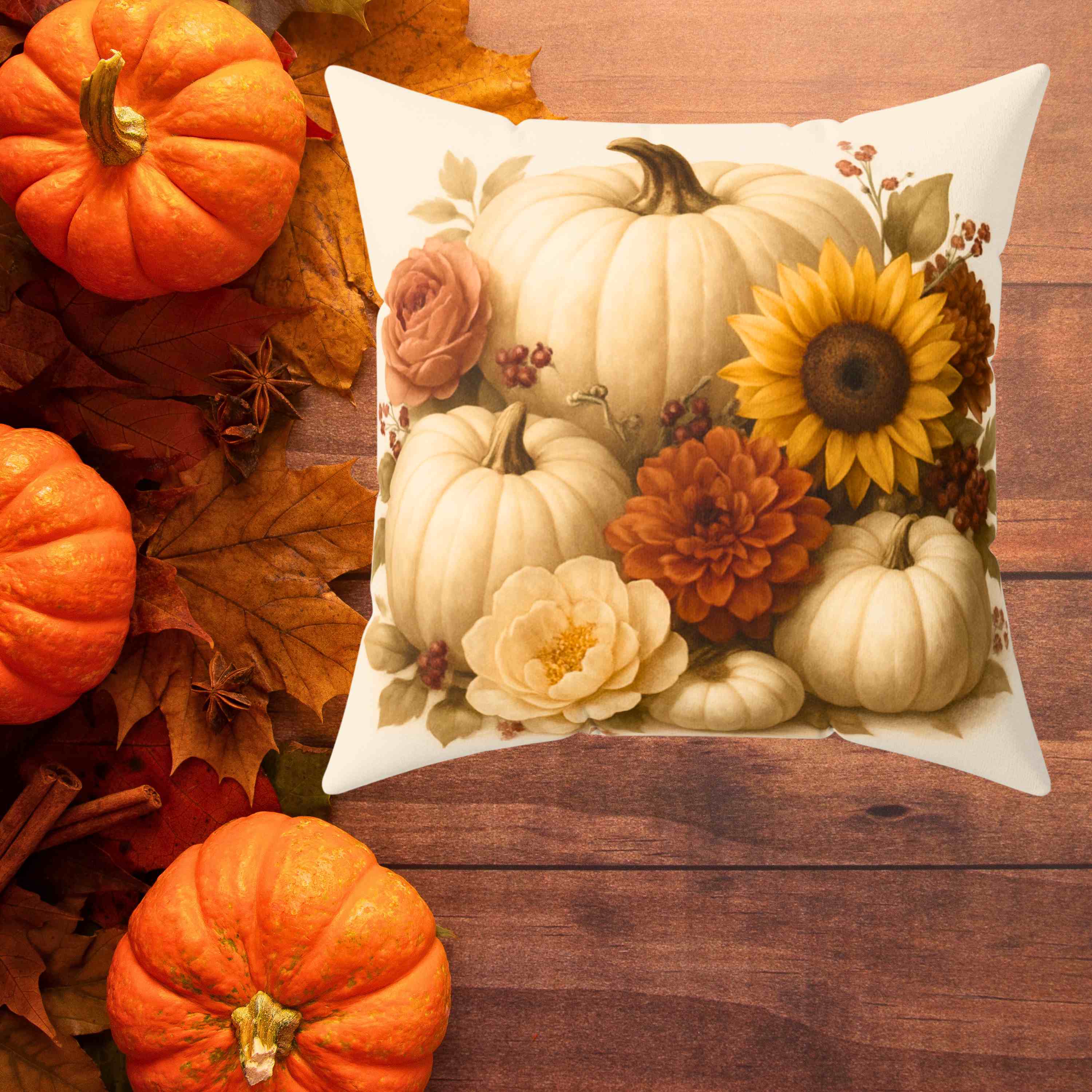 Autumn Floral Pumpkin Pillow, Cozy Fall Decor, Harvest Home Accent, Thanksgiving Gift, Seasonal Cushion product thumbnail image