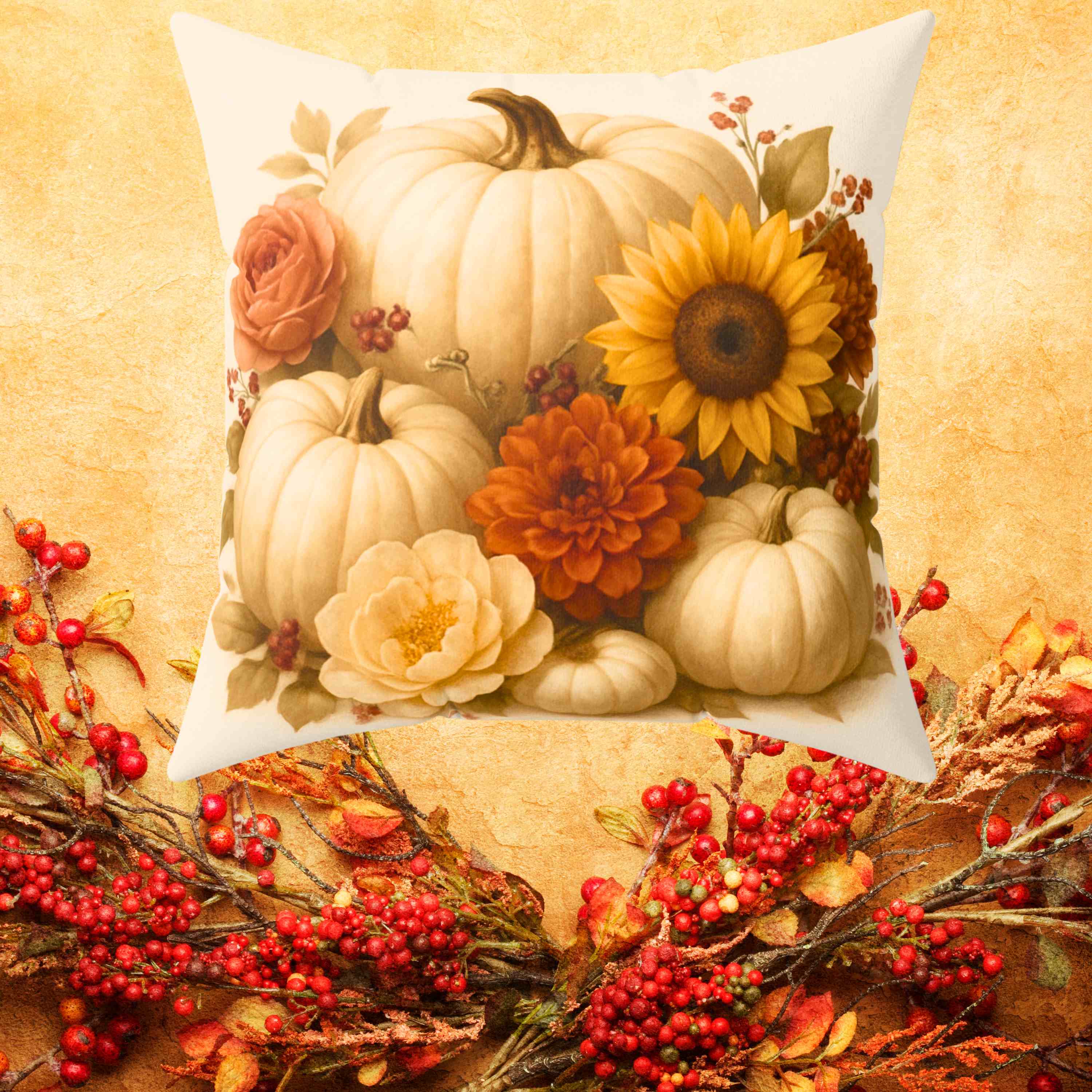 Autumn Floral Pumpkin Pillow, Cozy Fall Decor, Harvest Home Accent, Thanksgiving Gift, Seasonal Cushion product thumbnail image