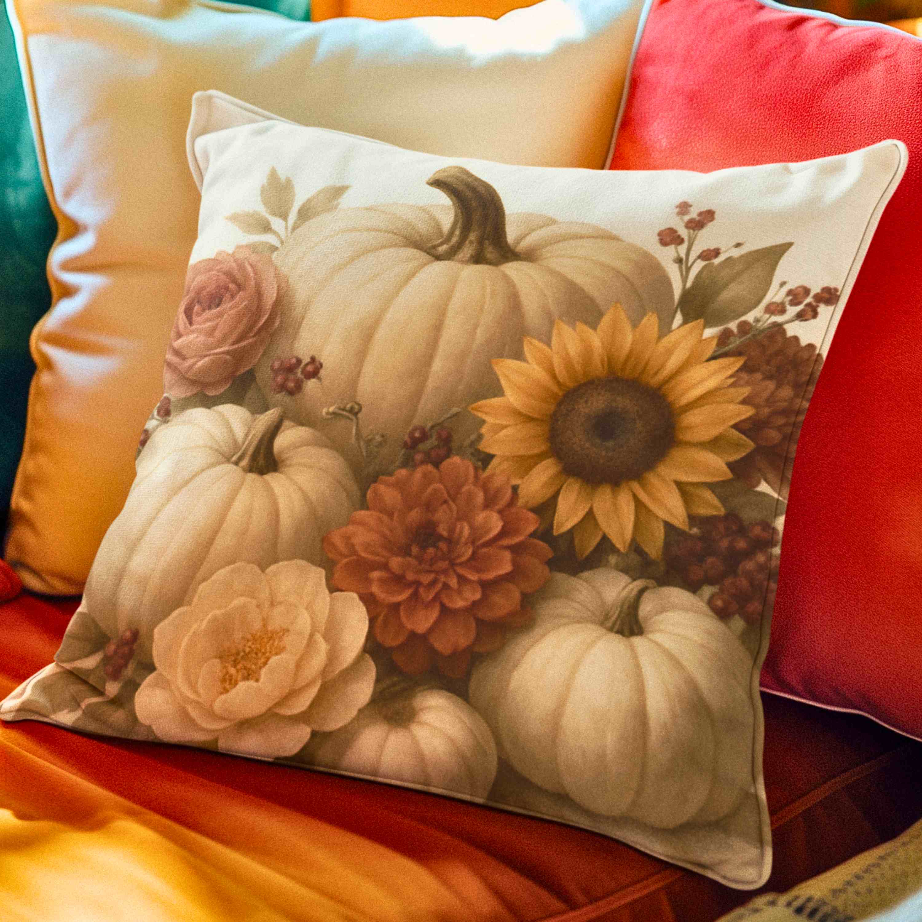Autumn Floral Pumpkin Pillow, Cozy Fall Decor, Harvest Home Accent, Thanksgiving Gift, Seasonal Cushion product thumbnail image