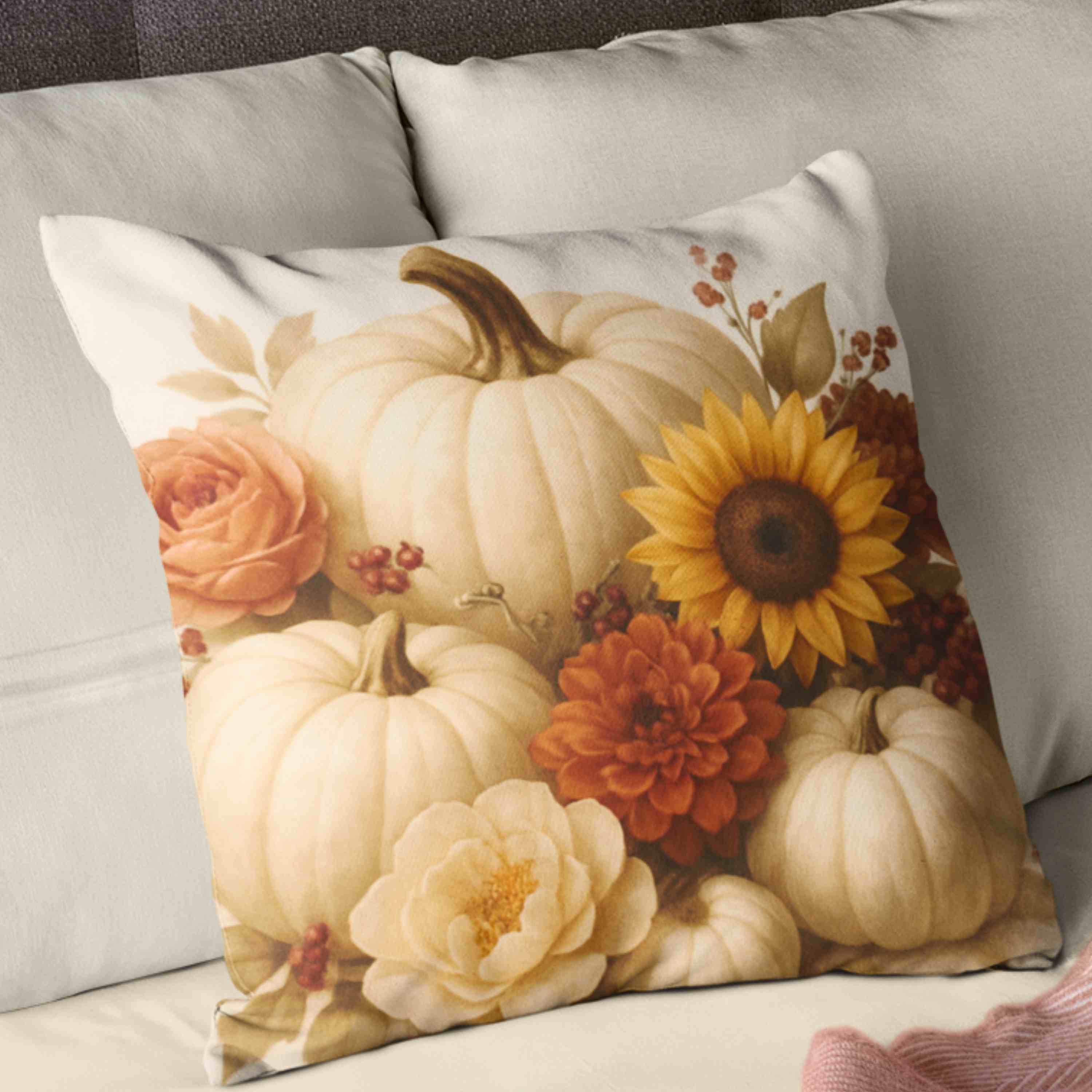 Autumn Floral Pumpkin Pillow, Cozy Fall Decor, Harvest Home Accent, Thanksgiving Gift, Seasonal Cushion product thumbnail image