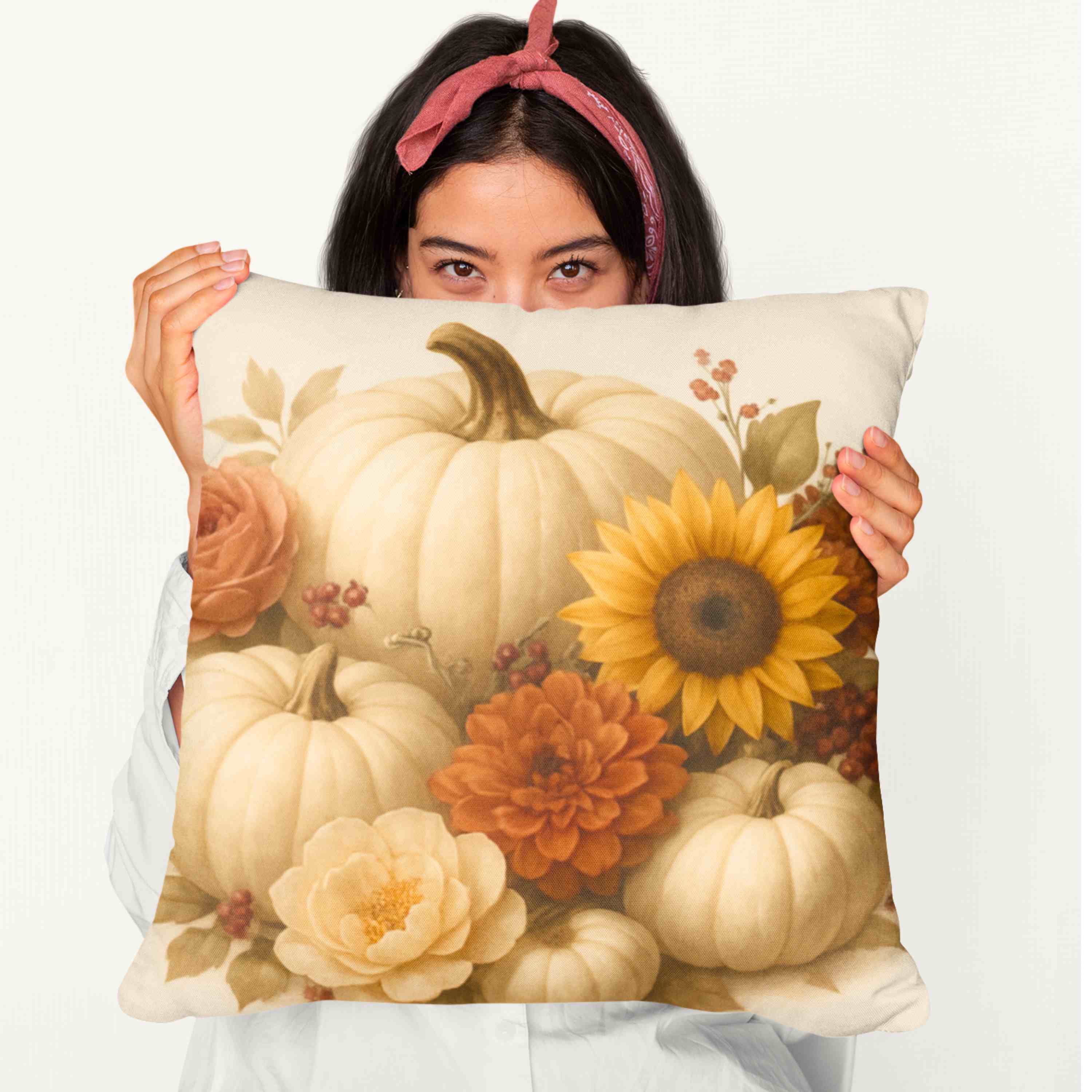 Autumn Floral Pumpkin Pillow, Cozy Fall Decor, Harvest Home Accent, Thanksgiving Gift, Seasonal Cushion product thumbnail image