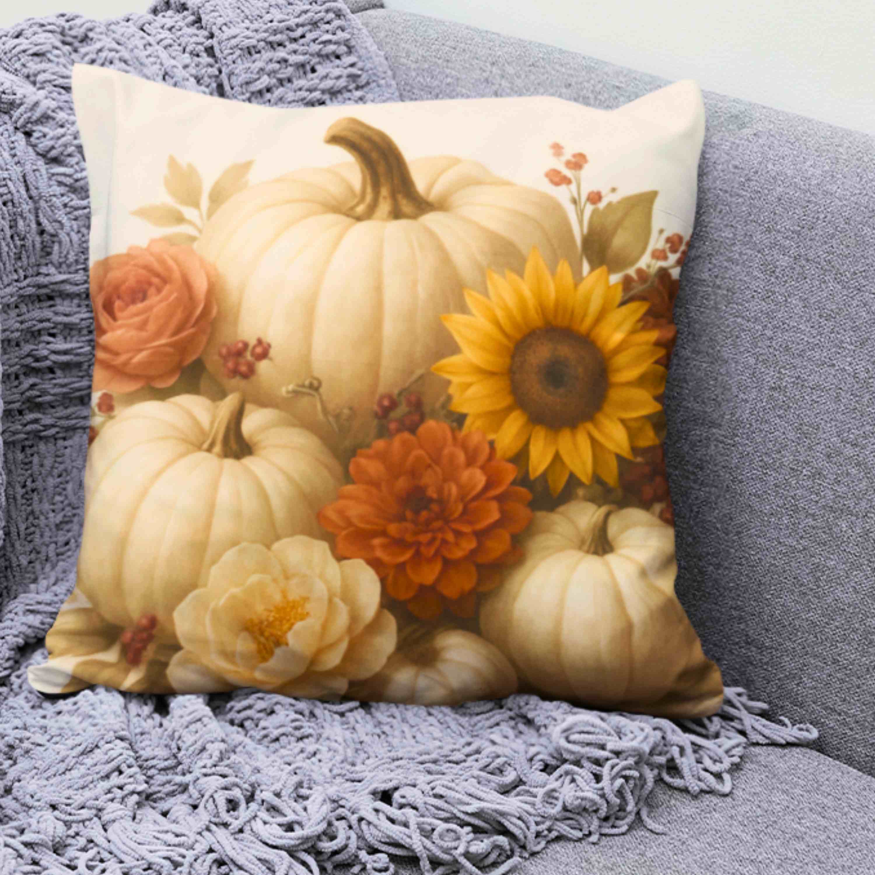 Autumn Floral Pumpkin Pillow, Cozy Fall Decor, Harvest Home Accent, Thanksgiving Gift, Seasonal Cushion product thumbnail image