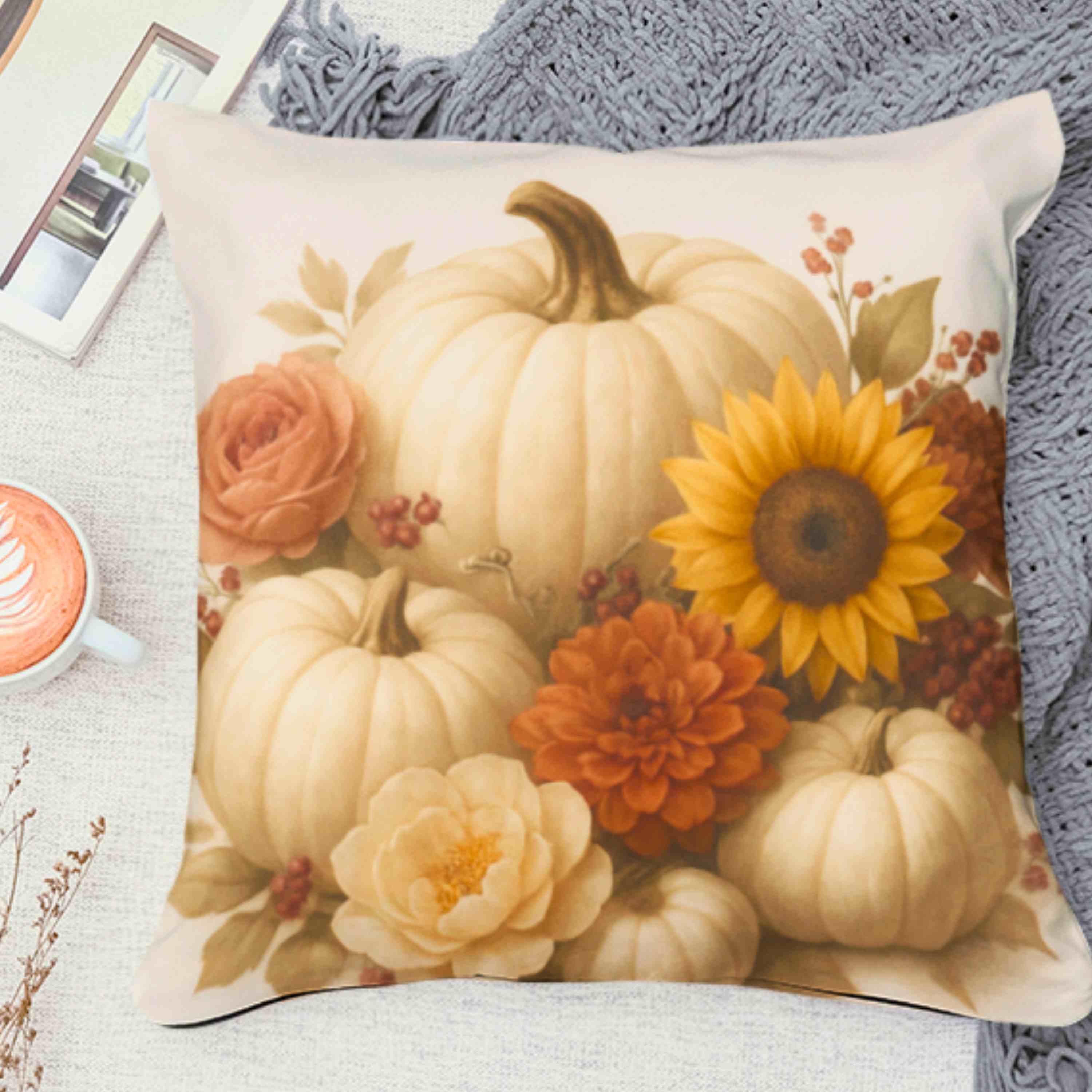 Autumn Floral Pumpkin Pillow, Cozy Fall Decor, Harvest Home Accent, Thanksgiving Gift, Seasonal Cushion product thumbnail image