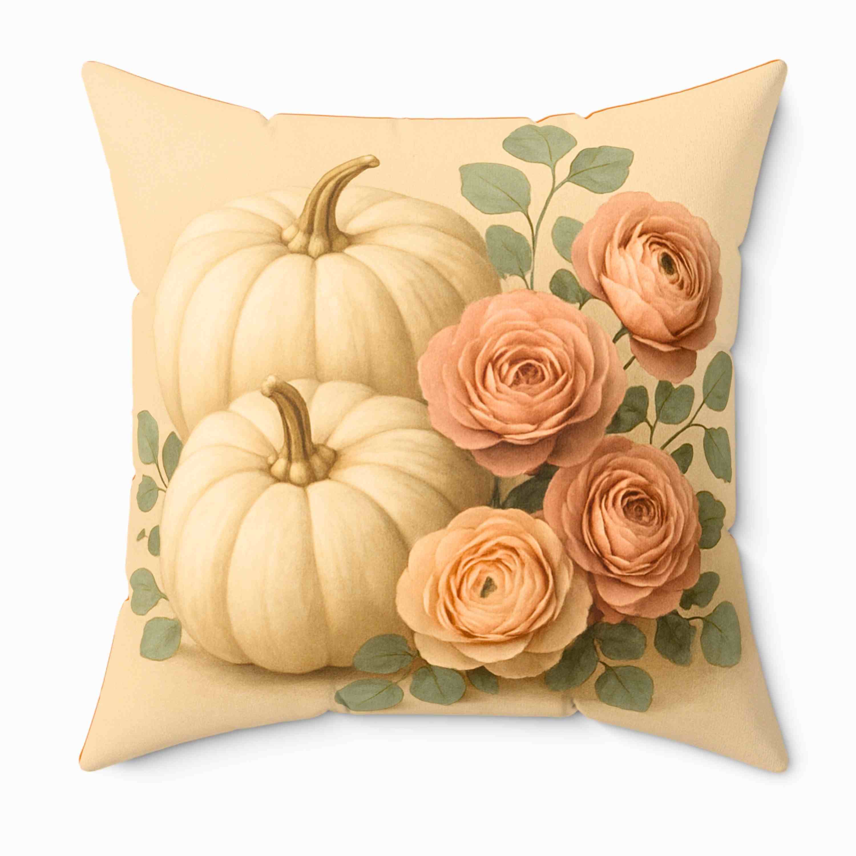 Autumn Floral Pillow, Cozy Fall Home Decor, Pumpkin and Rose Cushion, Thanksgiving Gift, Seasonal Throw Pillow, Home Docor, Gift Ideas, Holidays product thumbnail image