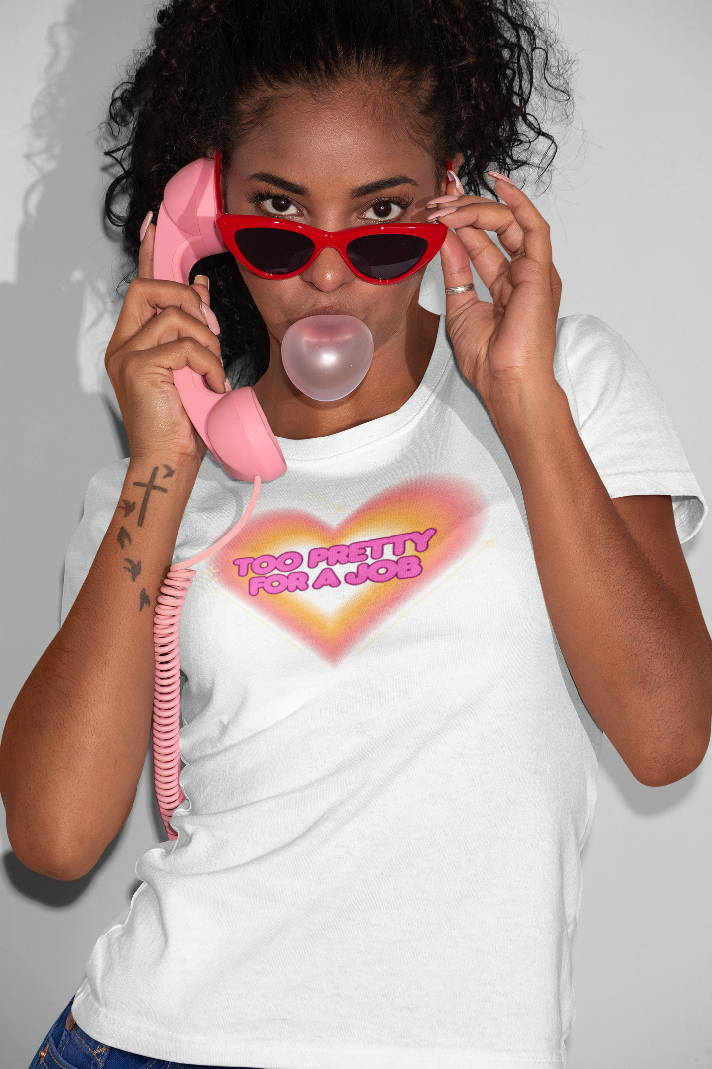 Too Pretty for a Job Women's Tee, Casual Wear, Gift for Her, Birthday Shirt, Everyday Favorite Tee, Heart Design Shirt product thumbnail image Too Pretty for a Job Women's Tee, Casual Wear, Gift for Her, Birthday Shirt, Everyday Favorite Tee, Heart Design Shirt product thumbnail image