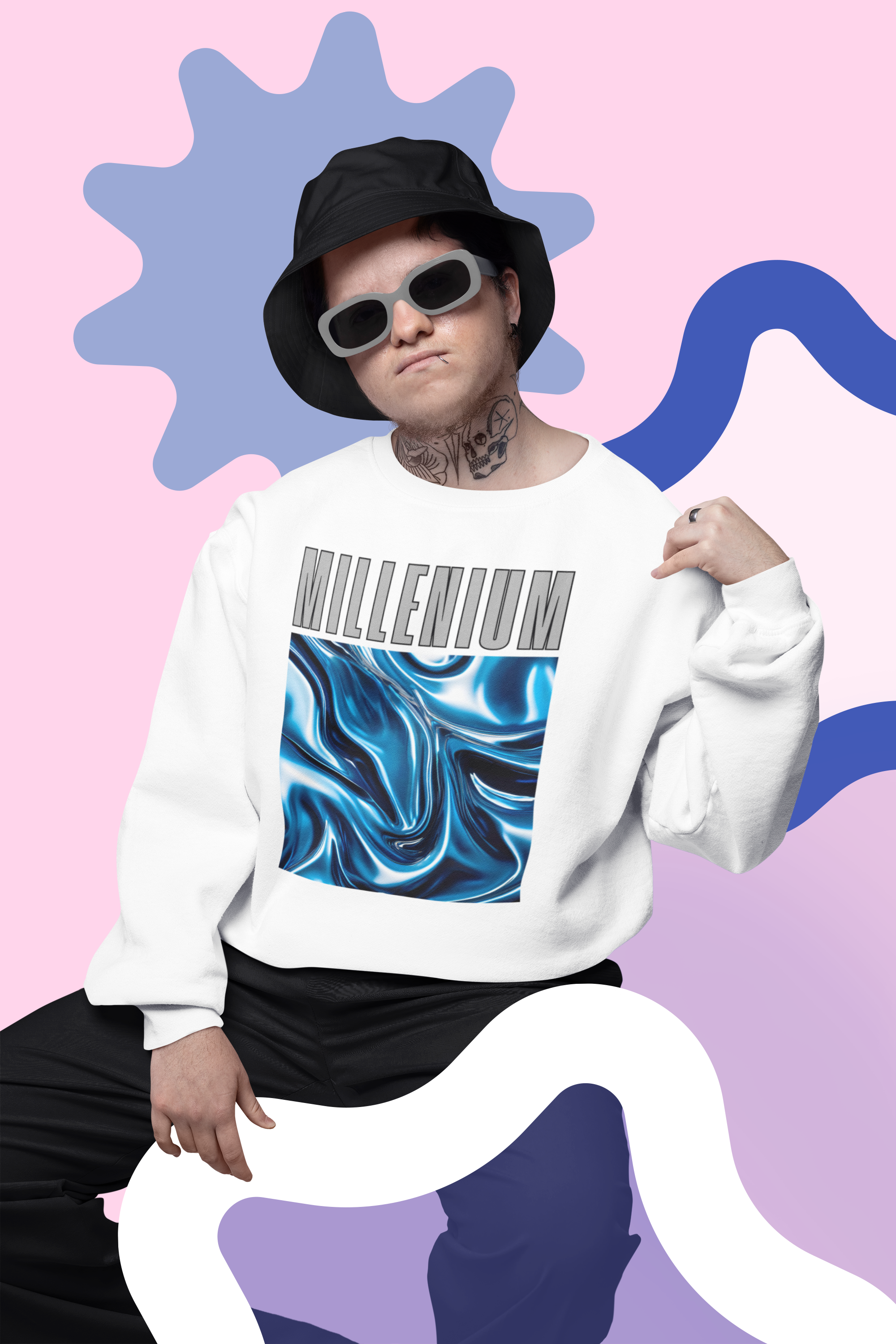 Millennium Wave Crewneck Sweatshirt - Stylish Unisex Sweater for Modern Fashion, Casual Wear, Gift for Him/Her Millennium Wave Crewneck Sweatshirt - Stylish Unisex Sweater for Modern Fashion, Casual Wear, Gift for Him/Her