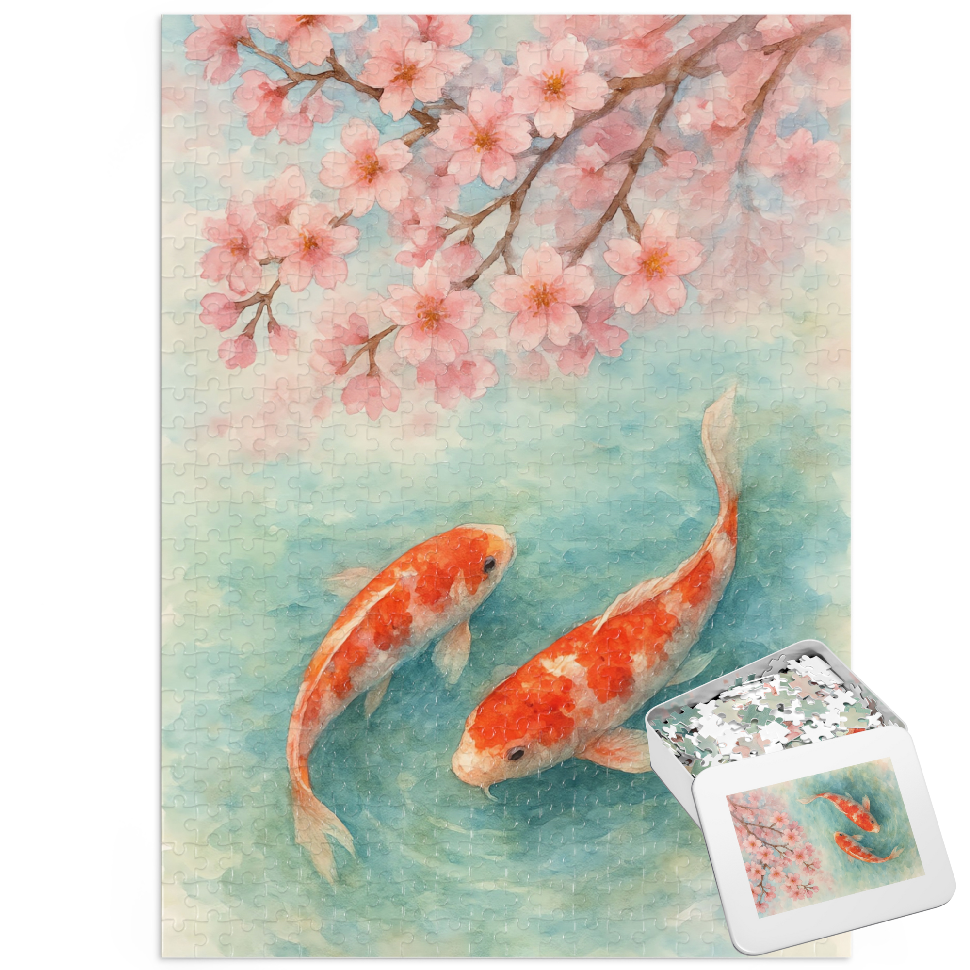 Serene Koi Fish Jigsaw Puzzle with Tin - Perfect Gift for Nature Lovers, Relaxation Time, Family Game Night, Home Decor