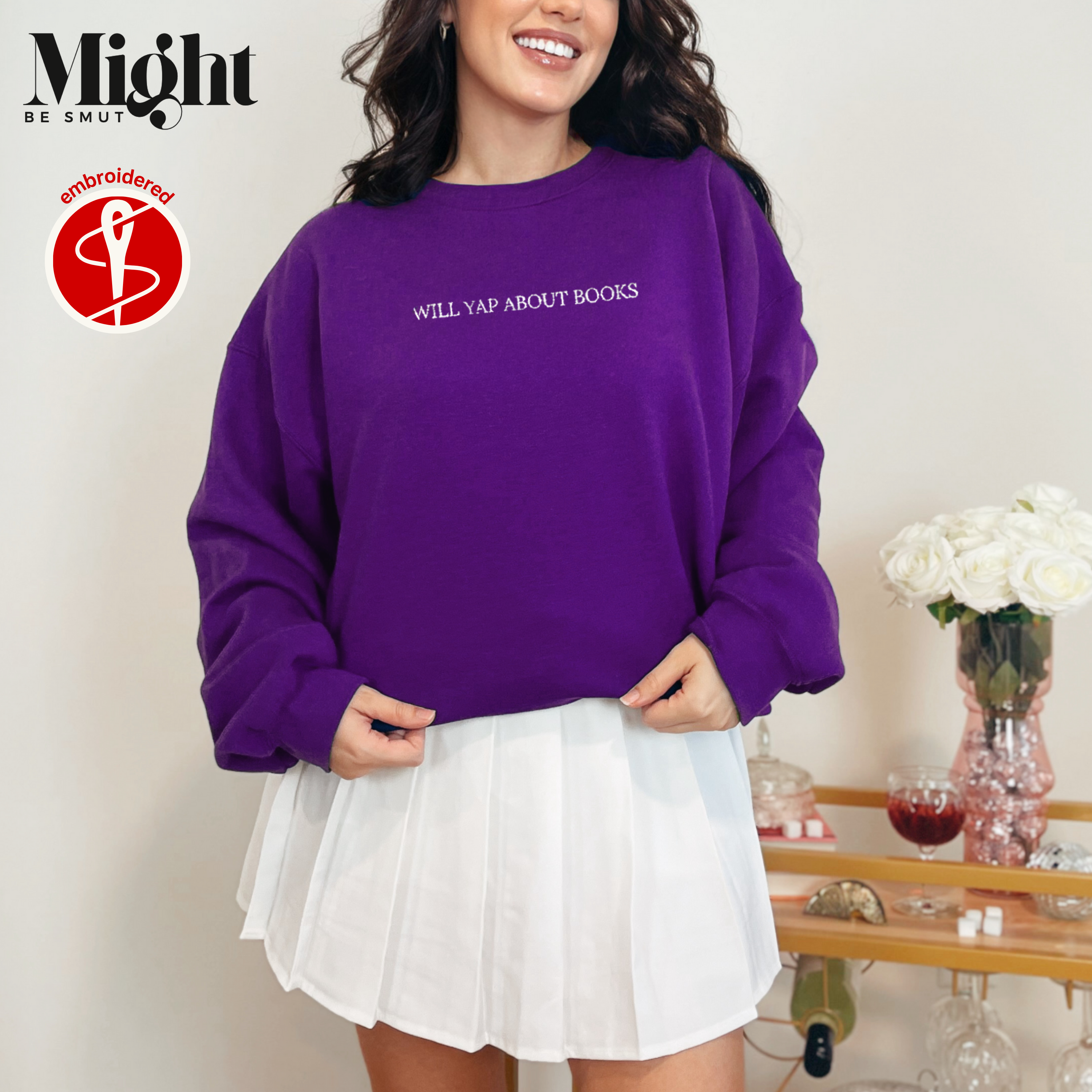 Embroidered Crewneck Sweatshirt Will Yap About Books product thumbnail image