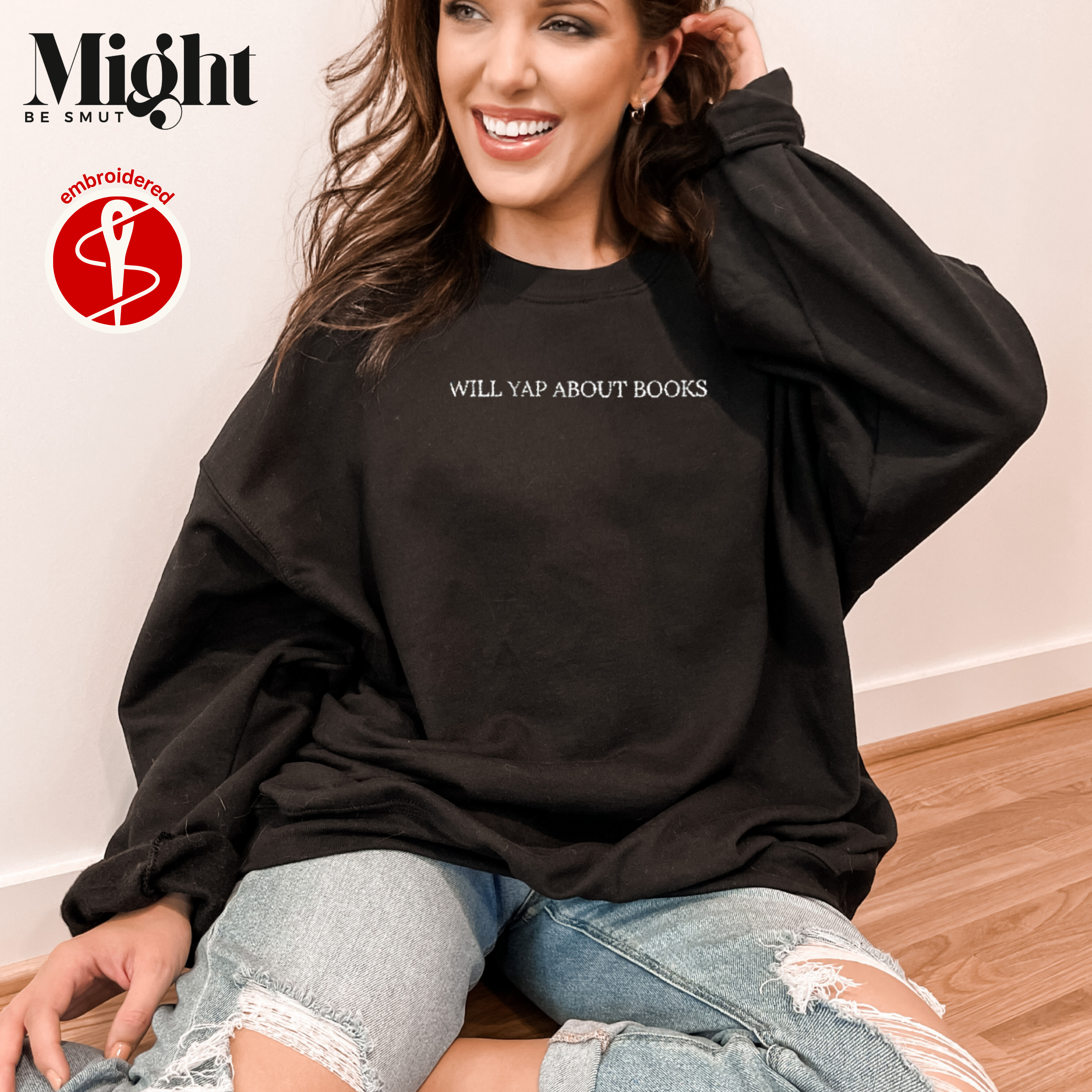 Embroidered Crewneck Sweatshirt Will Yap About Books product thumbnail image