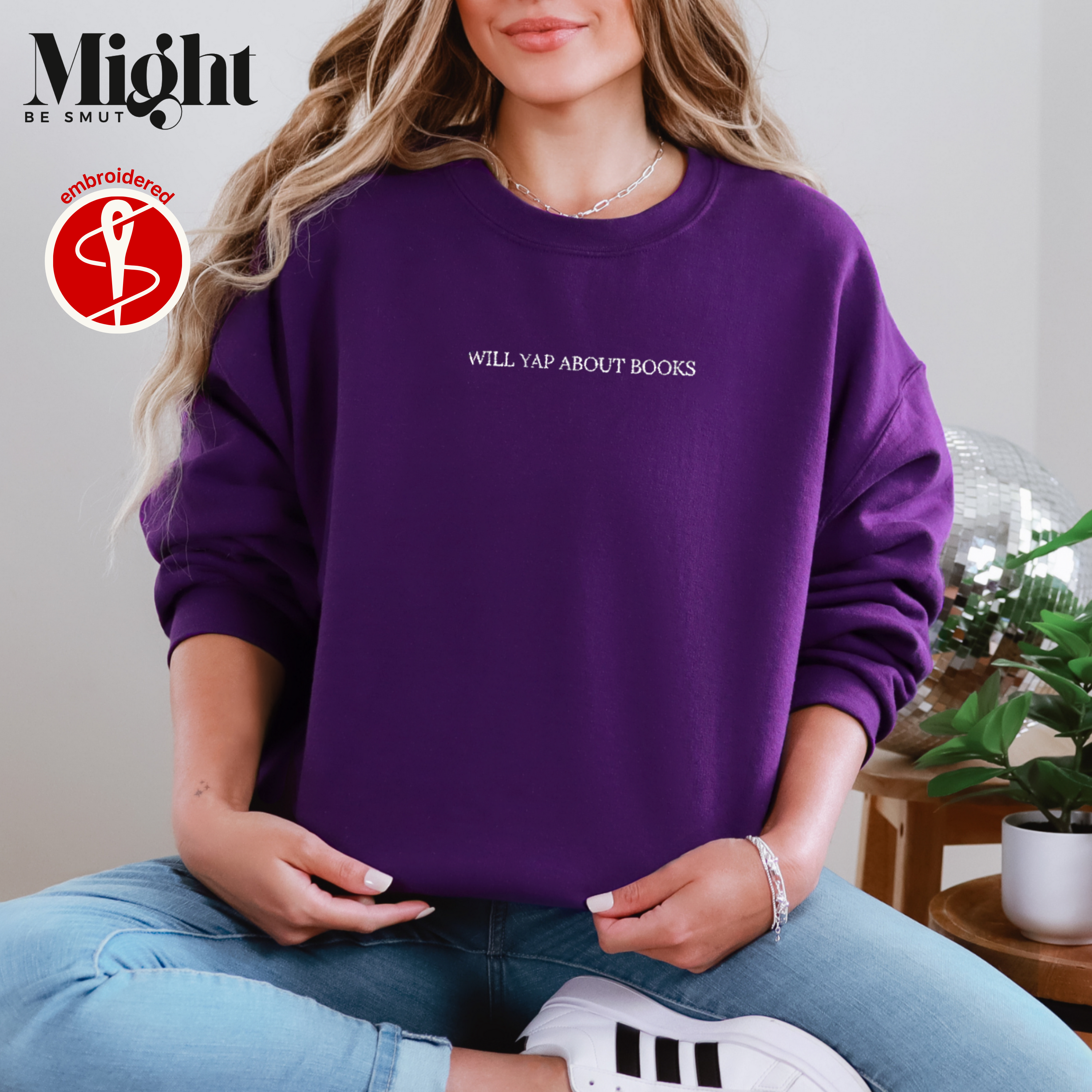 Embroidered Crewneck Sweatshirt Will Yap About Books product thumbnail image