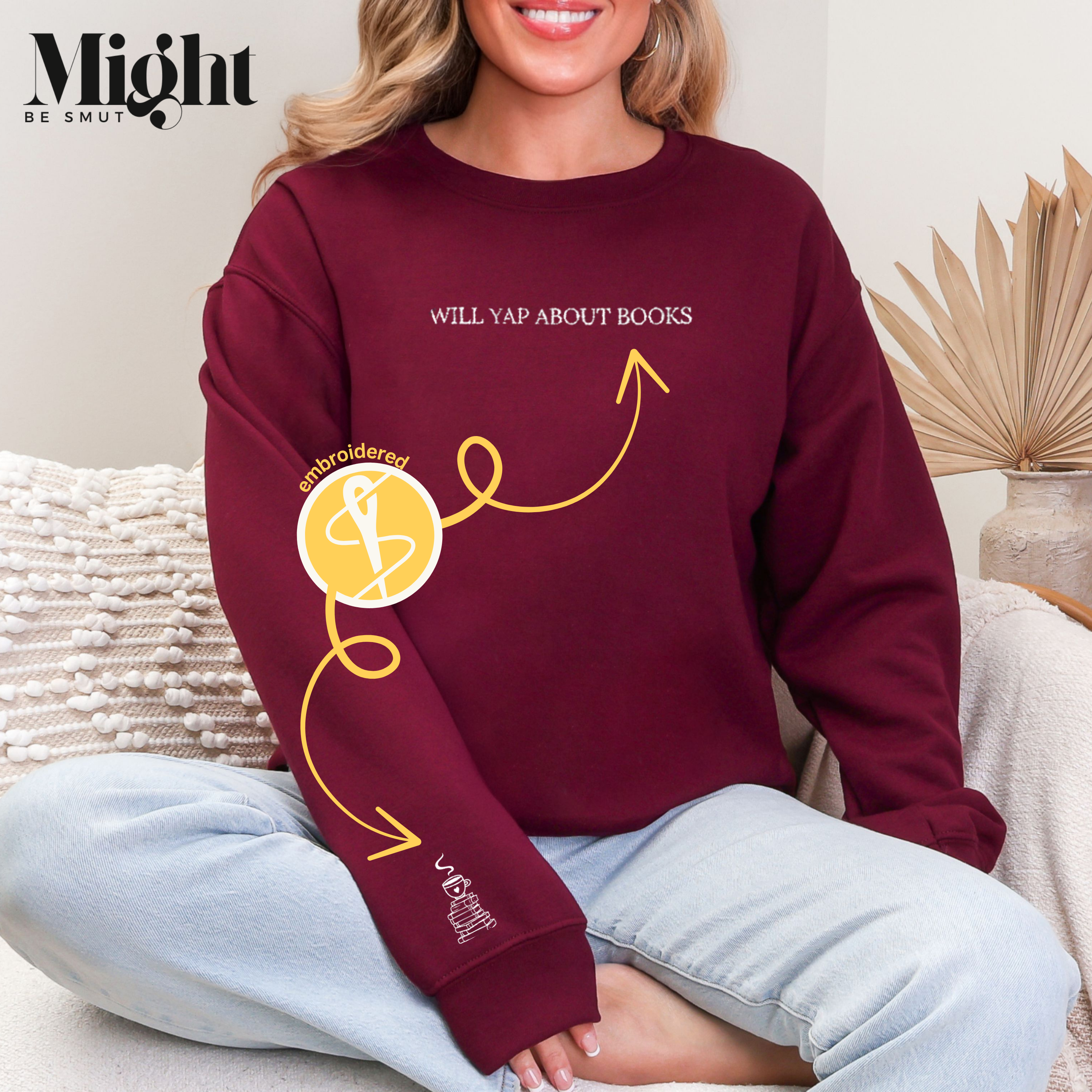 Embroidered Crewneck Sweatshirt Will Yap About Books product thumbnail image Embroidered Crewneck Sweatshirt Will Yap About Books product thumbnail image