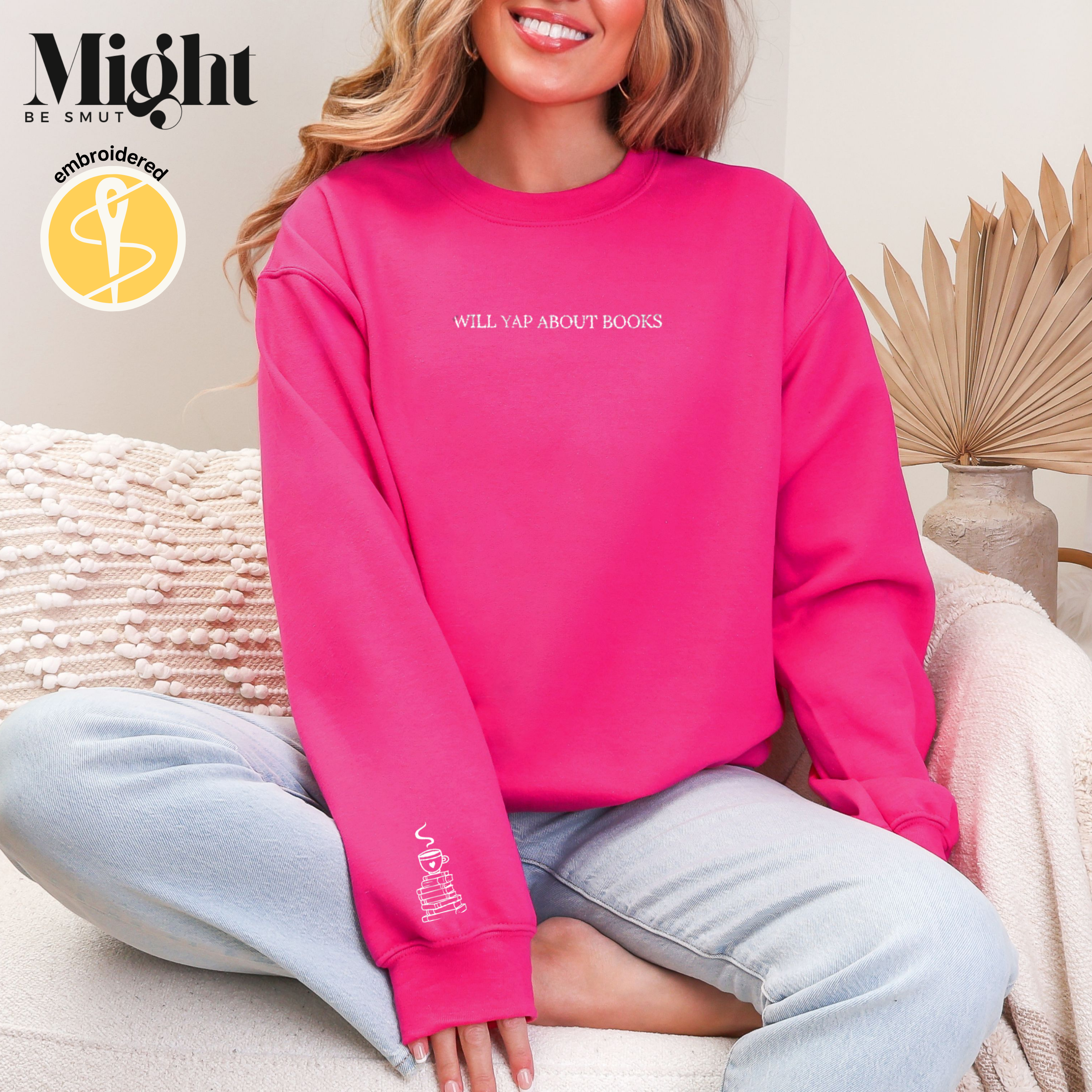 Embroidered Crewneck Sweatshirt Will Yap About Books product thumbnail image Embroidered Crewneck Sweatshirt Will Yap About Books product thumbnail image