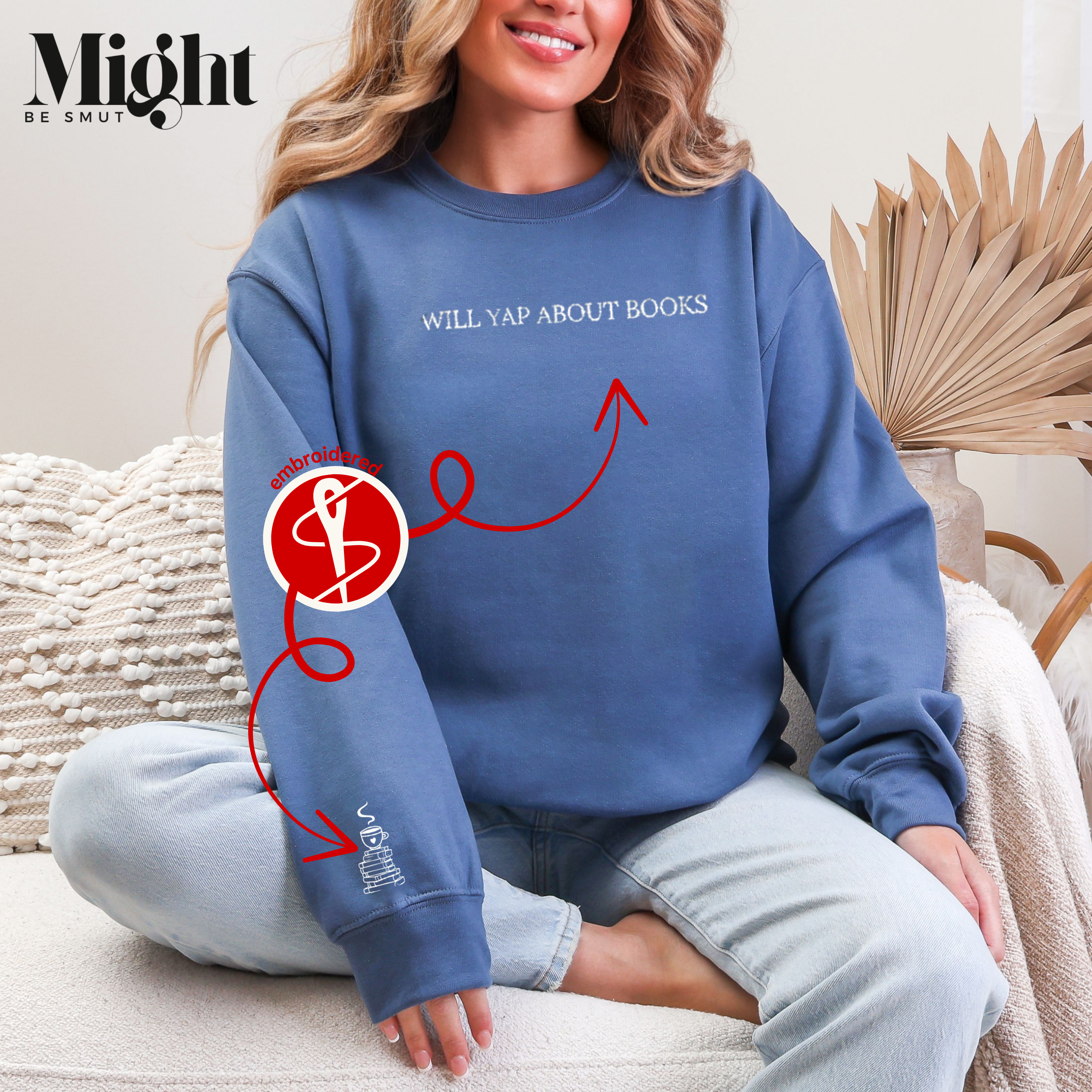Embroidered Crewneck Sweatshirt Will Yap About Books product thumbnail image
