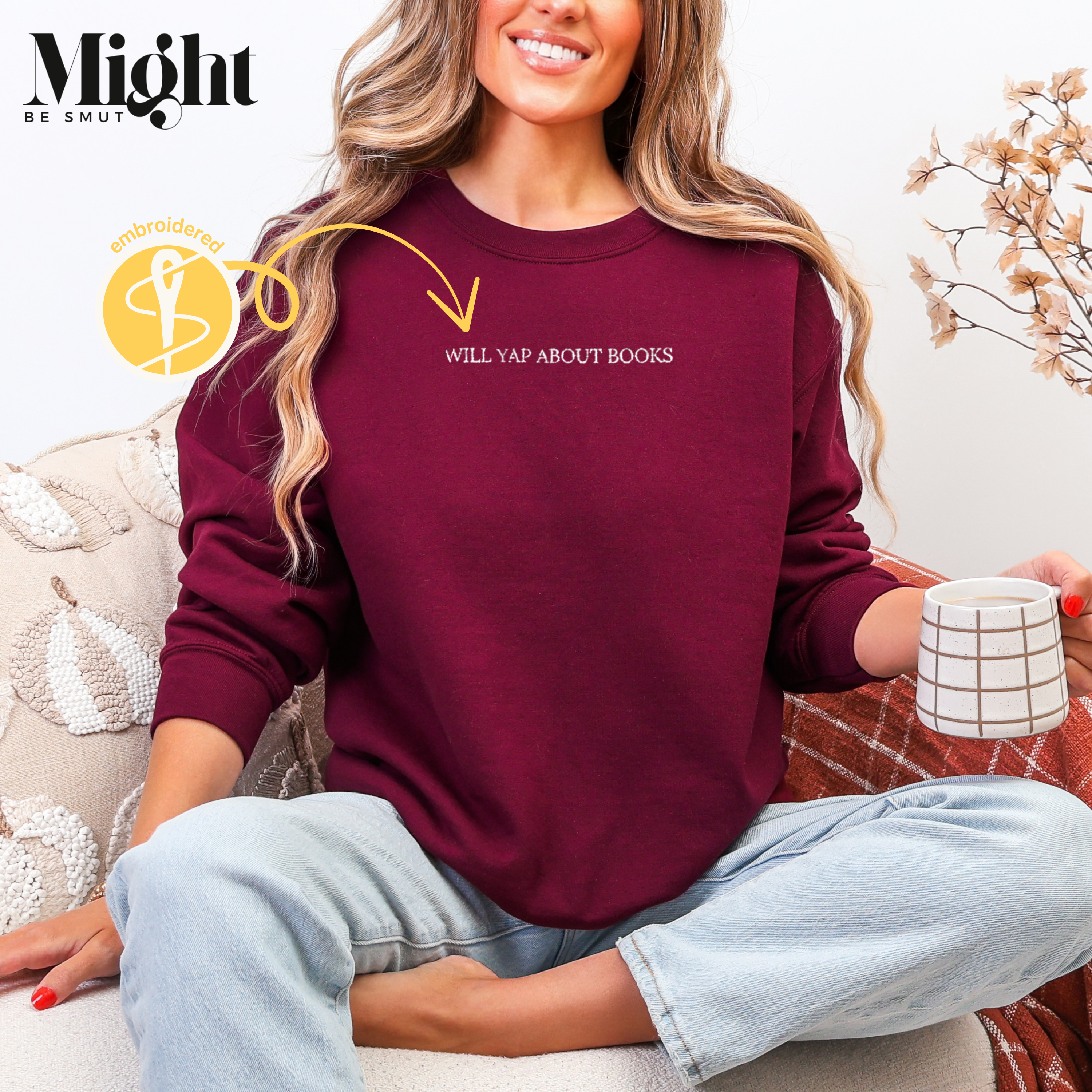 Embroidered Crewneck Sweatshirt Will Yap About Books product thumbnail image