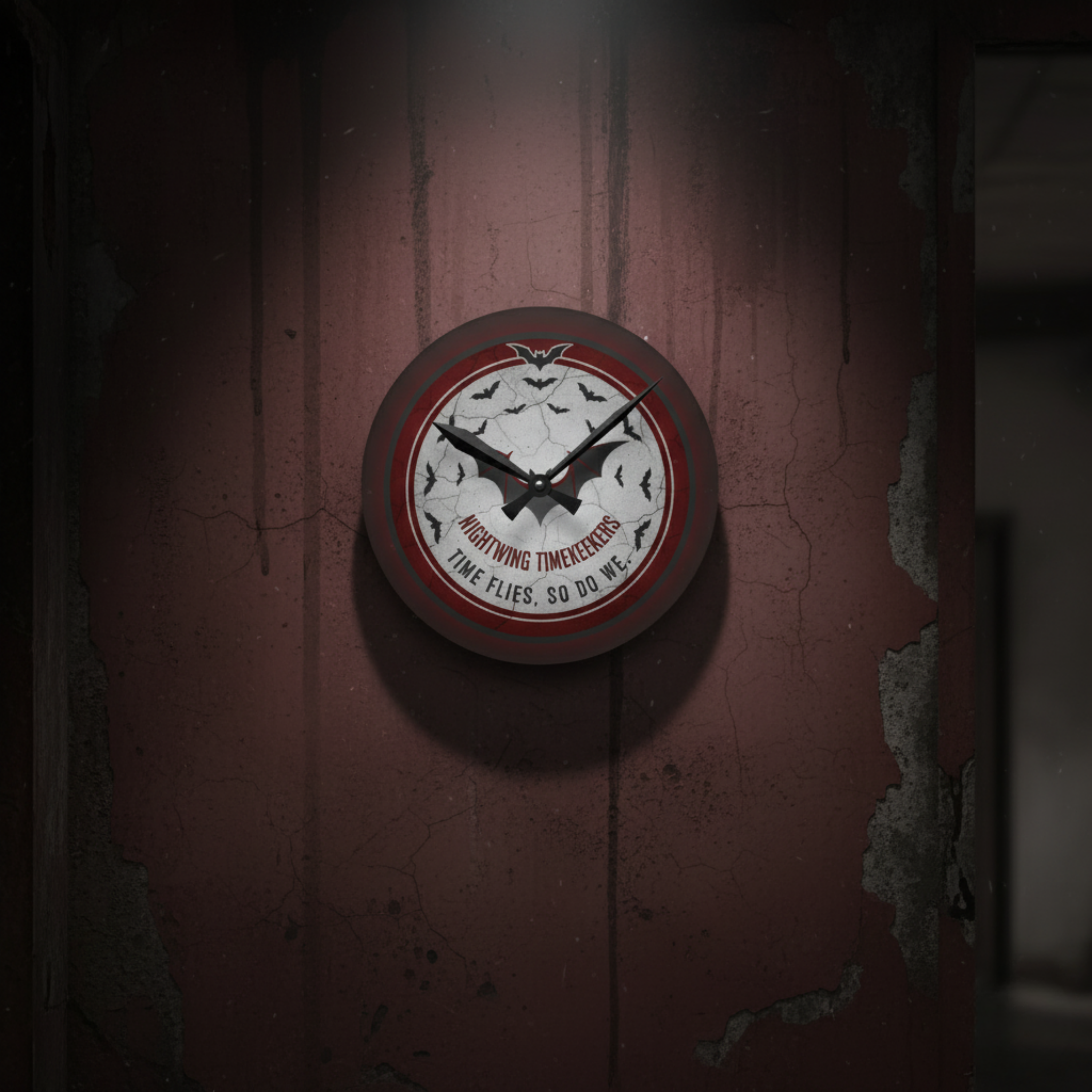 "Nightwing Timekeepers" Gothic Bat Acrylic Wall Clock, "Time Flies. So Do We." Halloween Decor, Spooky Home Decor, Unique Timepiece, Gift for Bat Lovers, Gothic Style Wall Art product thumbnail image "Nightwing Timekeepers" Gothic Bat Acrylic Wall Clock, "Time Flies. So Do We." Halloween Decor, Spooky Home Decor, Unique Timepiece, Gift for Bat Lovers, Gothic Style Wall Art product thumbnail image