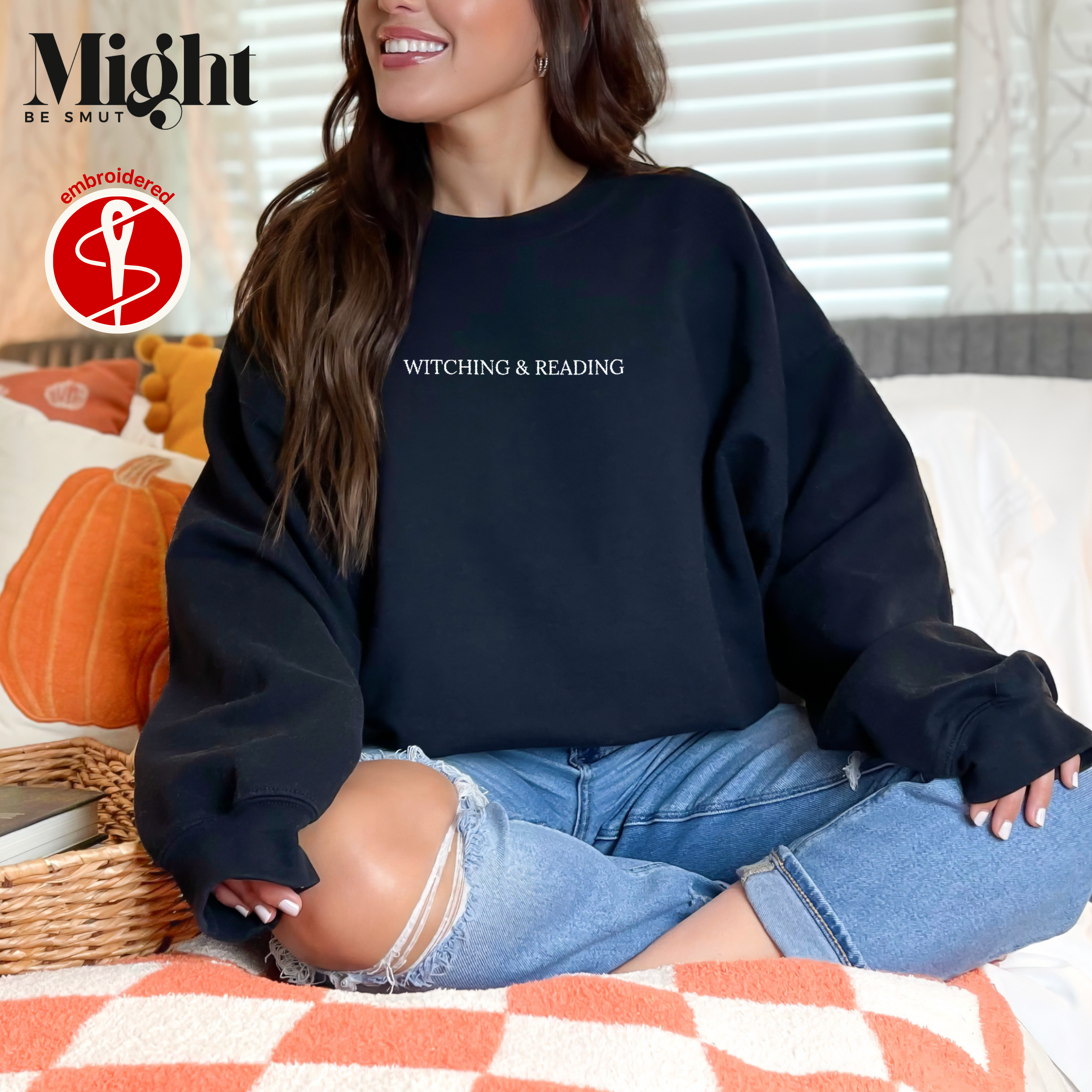 Crewneck Sweatshirt Embroidered Witching &amp; Reading Design product thumbnail image